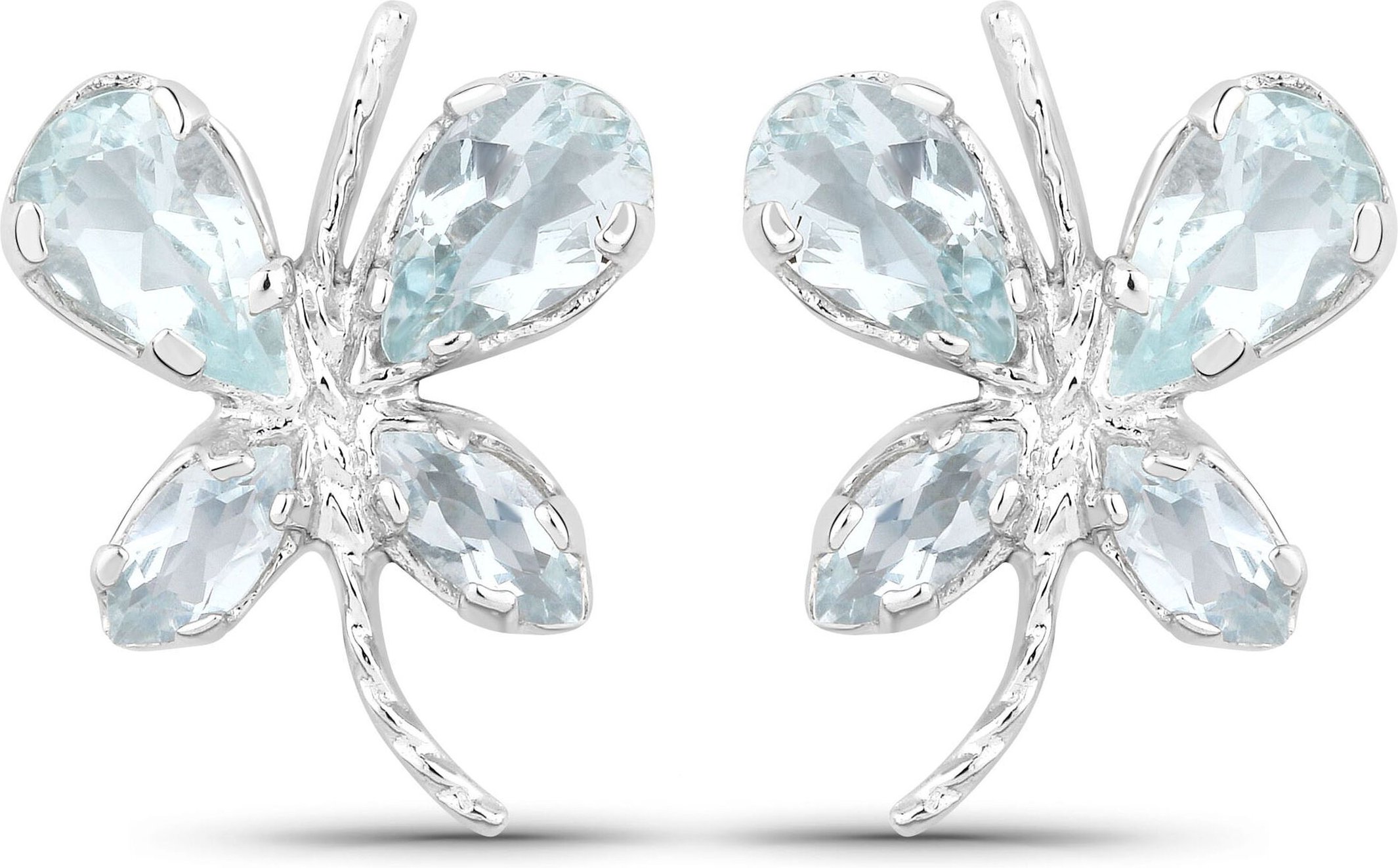 Vira Jewels Ohrringe Silber 925 rhodiniert Schmetterling-Motiv mit echtem Aquamarin