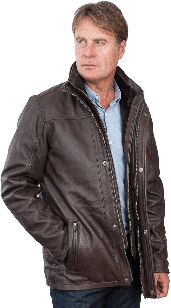 Warme mittellange Leder-Bikerjacke