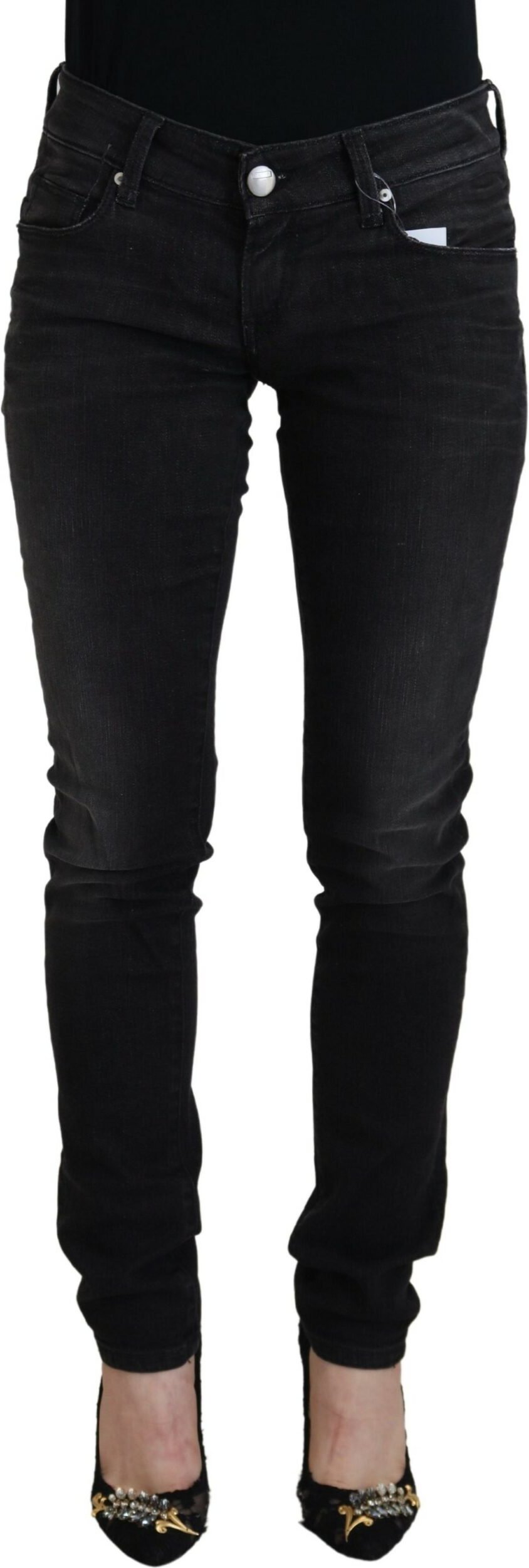 Acht Schwarze Baumwolle Niedrige Taille Slim Fit Damen Freizeit Denim Damenjeans