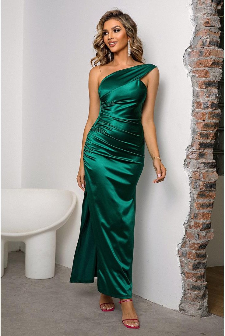 Damen Ein-Schulter Rüschentäsch Maxi Kleid mit Schlitz