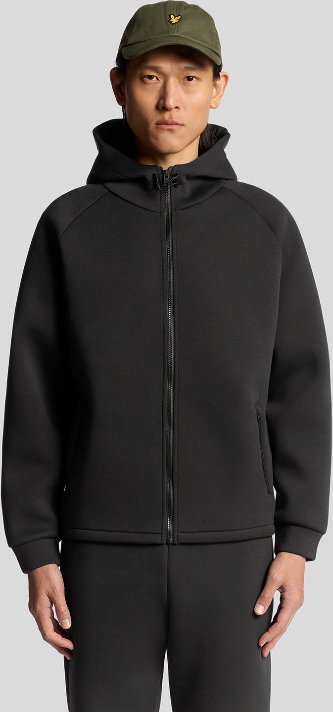 Lyle & Scott Neopren-Kapuzenpullover mit durchgehendem Reißverschluss – Schwarz