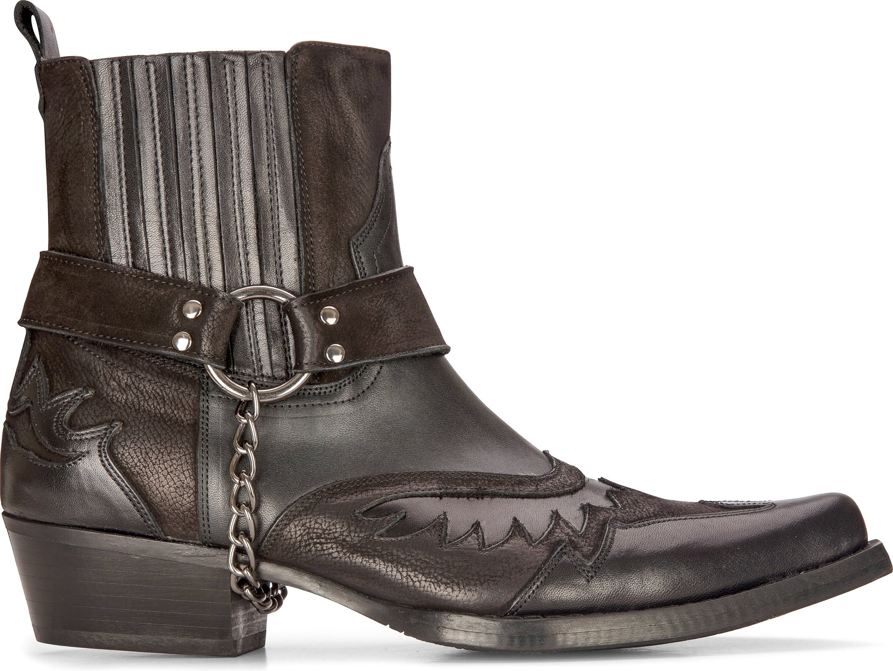 Herren-Cowboy-Stiefeletten aus Leder, Schwarz, Braun, kubanischer Biker, Winklepicker Western