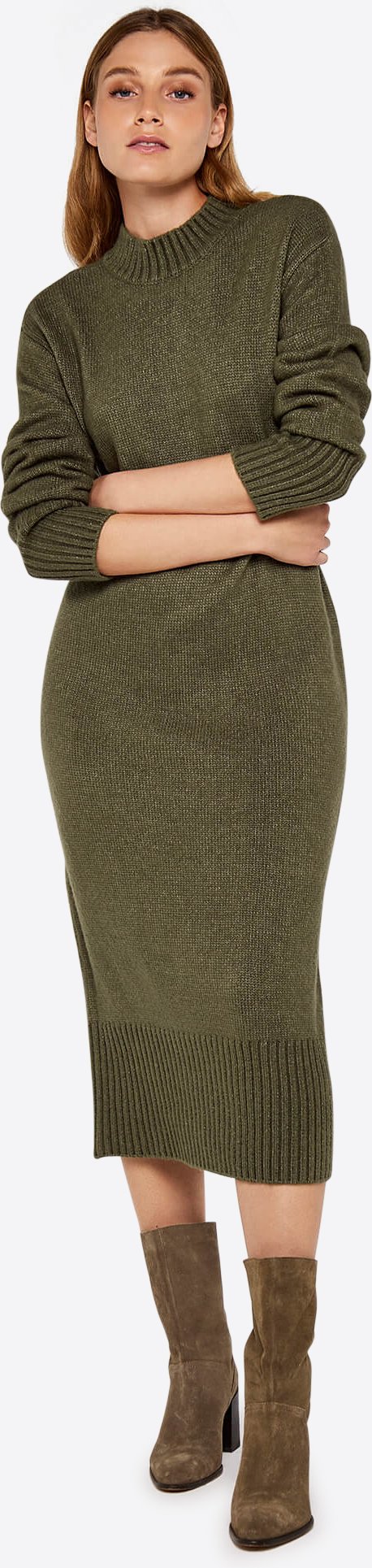 Apricot Grob gestricktes Midikleid