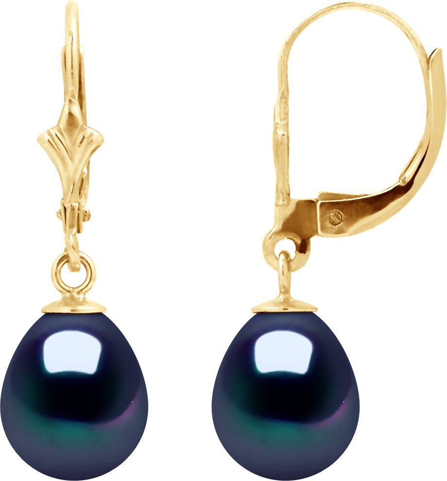 DIADEMA - Ohrringe - Gelbgold und echte Süßwasserperlen - Schwarzer Tahitian Style