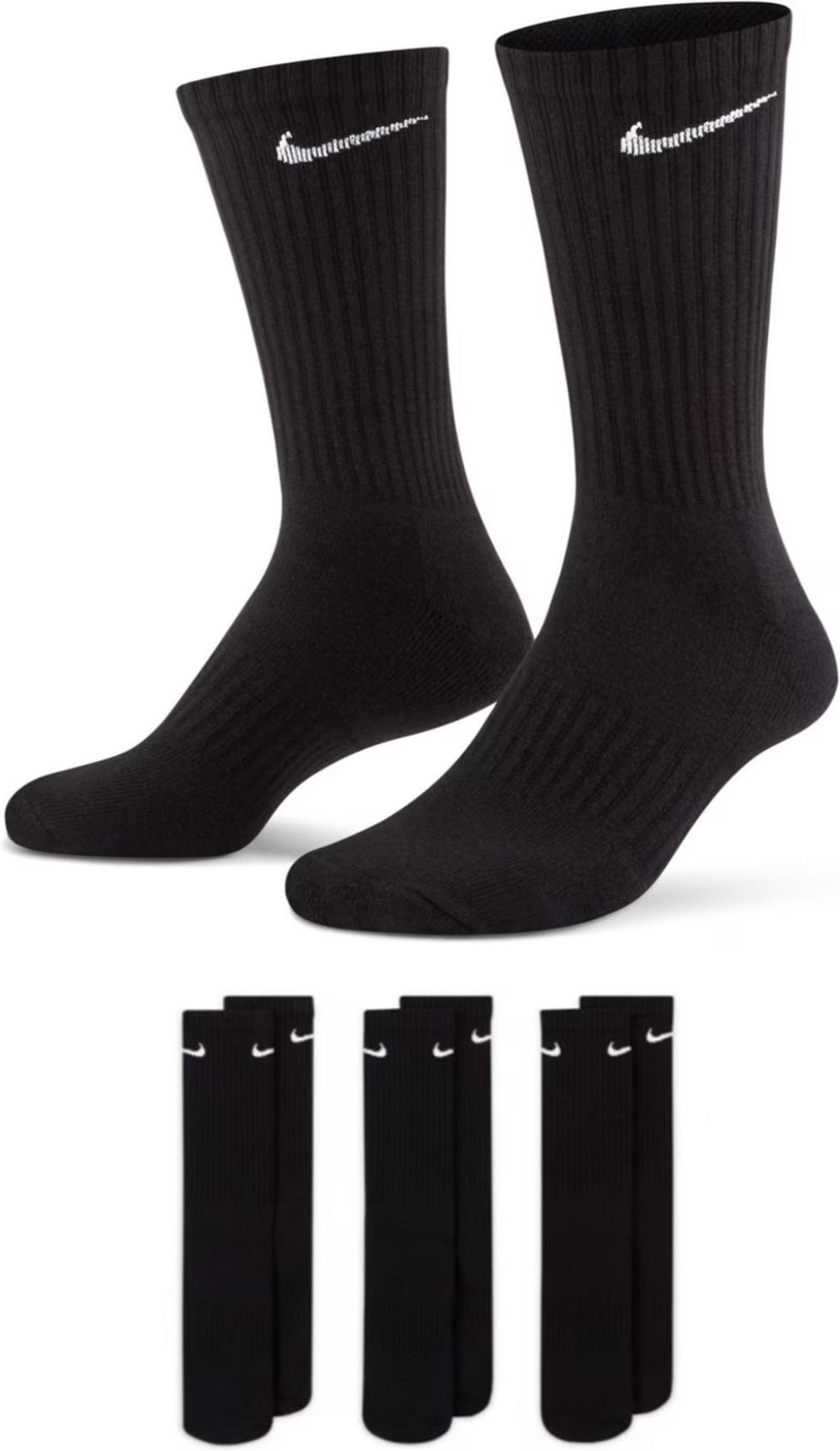 Nike Everyday Cushion Crew Trainingssocken, 3 Paar in Schwarz