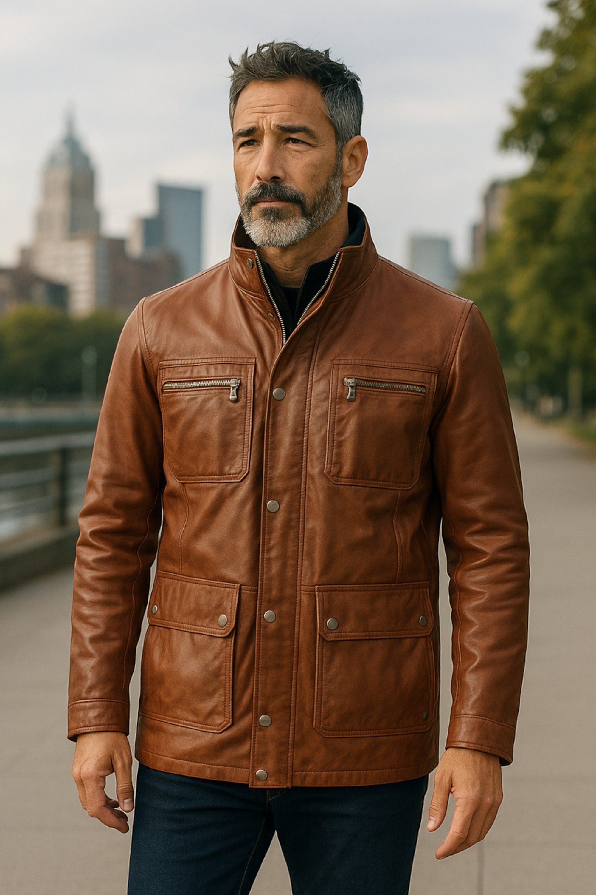 Herren Braune Leder Militärjacke Outwear Mantel - Field