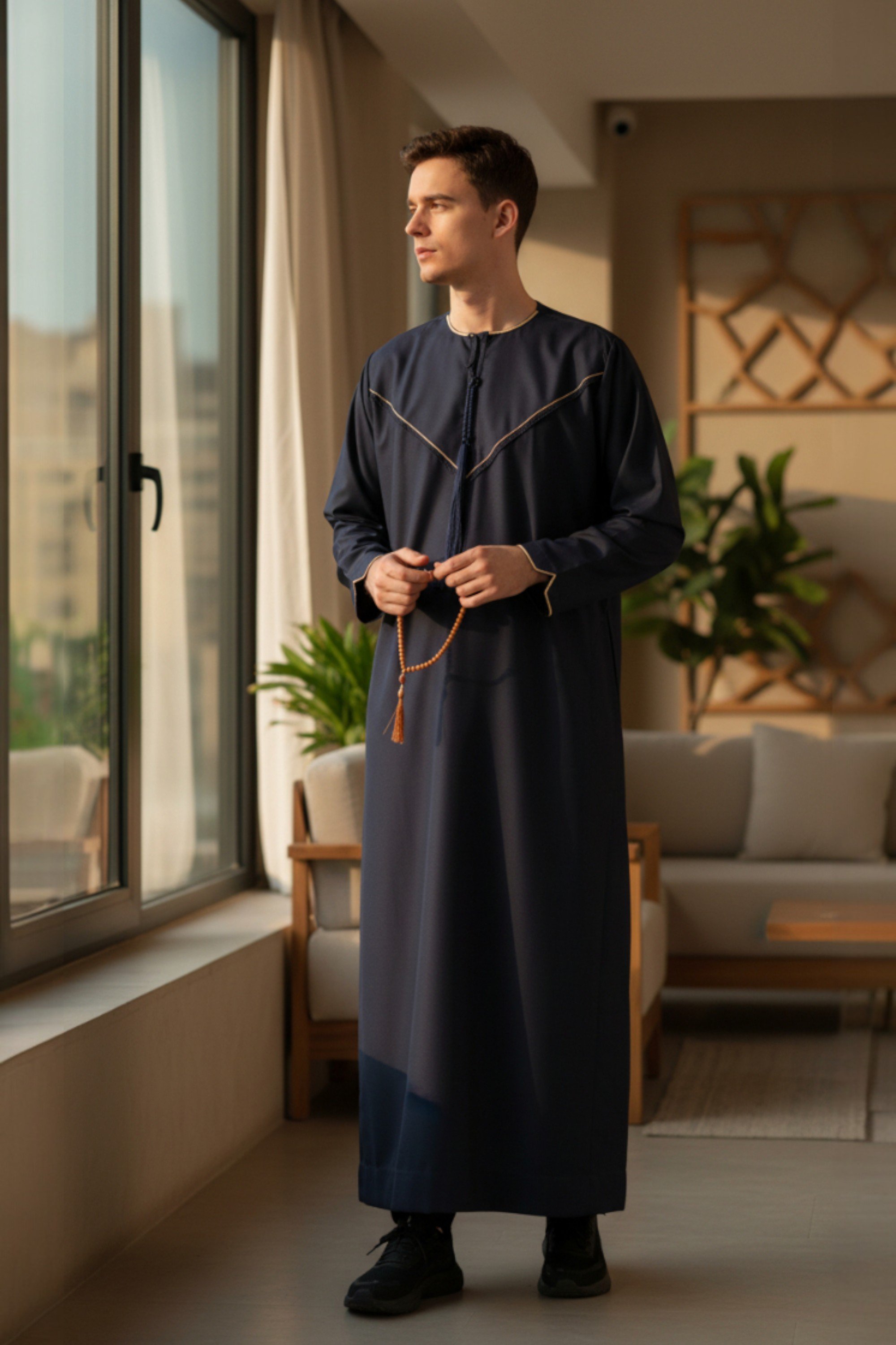 Herren Navy Ramadan marokkanische Jubba Robe Djellaba Eid Kaftan Thobe LFS -TT-007