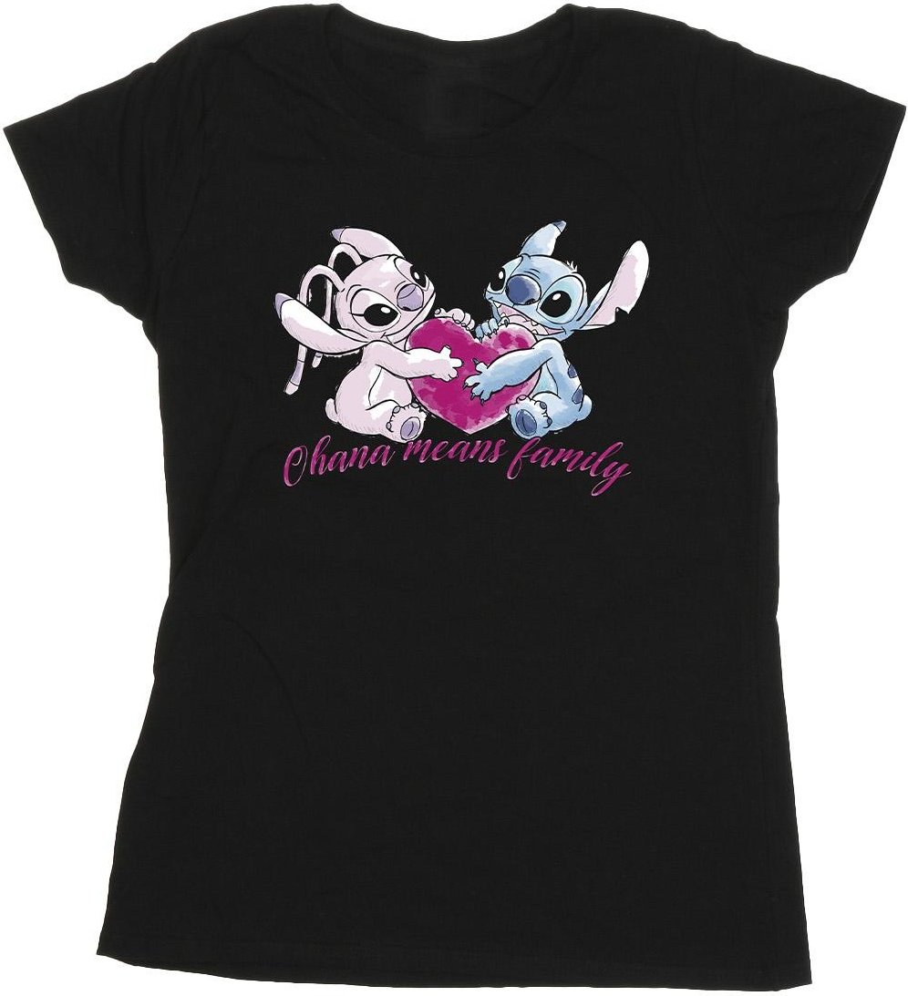 Disney - "Lilo And Stitch Ohana Heart With Angel" T-Shirt für Damen (Schwarz)