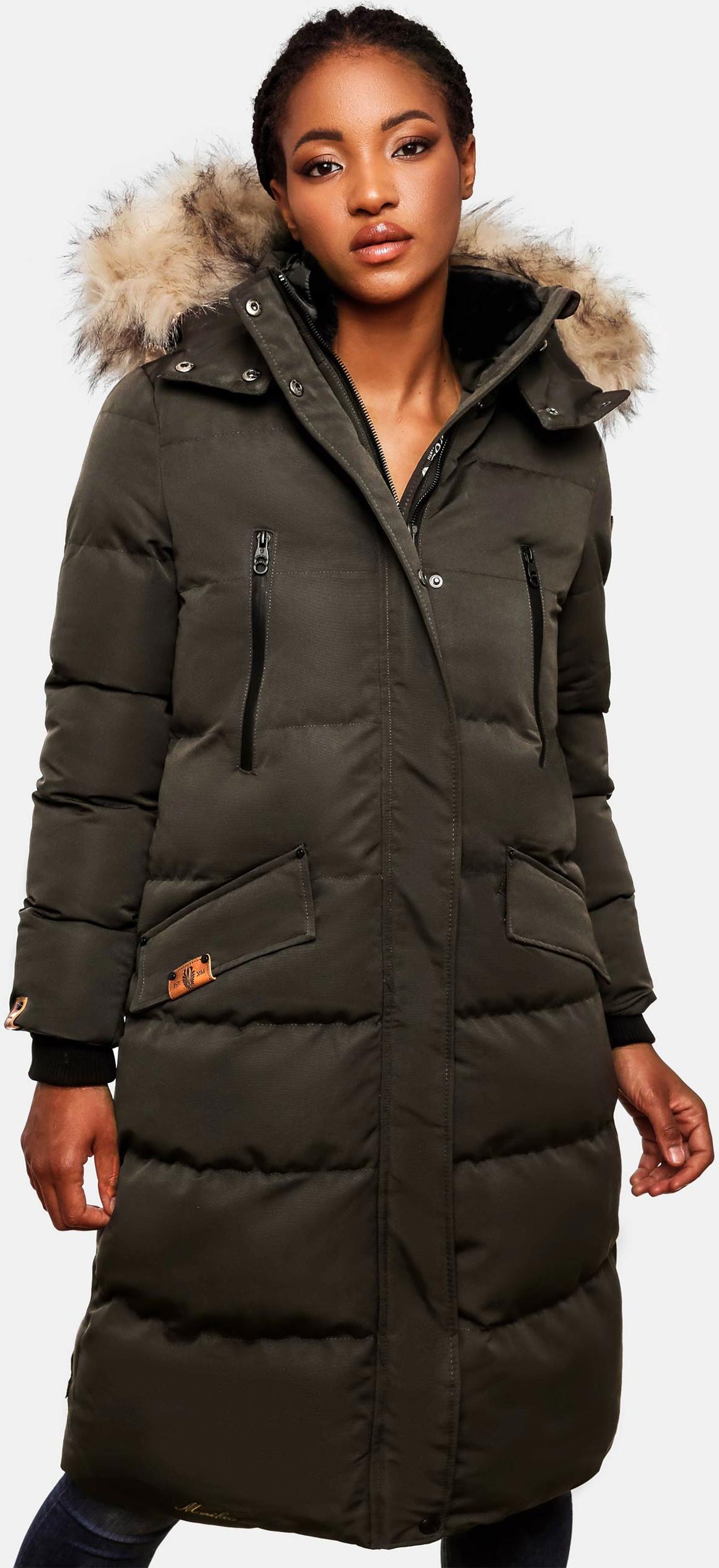 Marikoo Damen Winterjacke – Schneesternchen, lang mit Kapuze & Fellkragen