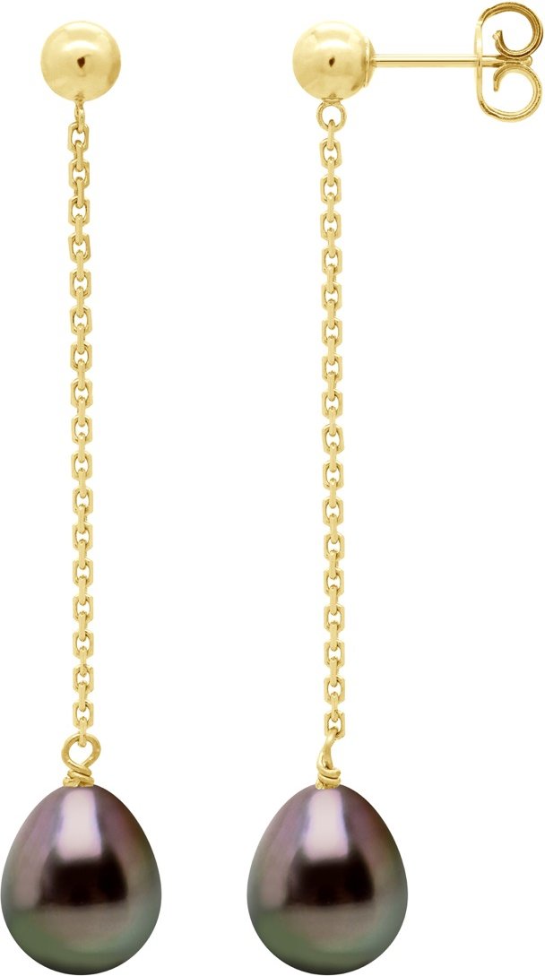 Hängende Ohrringe – echte Tahiti-Zuchtperlen, birnenförmig, 8–9 mm