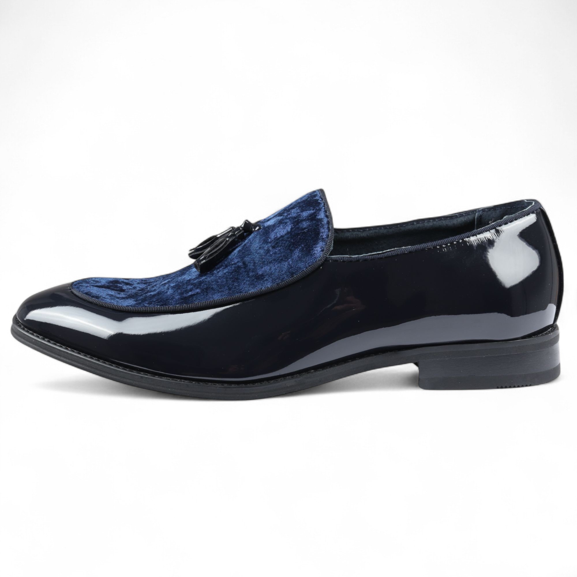 Herren-Loafer aus marineblauem Samt mit Quaste, formelle Lackschuhe