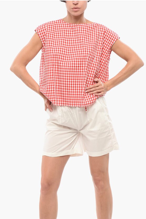 Zweifarbige Bluse mit Buffalo-Karomuster in Bianco, Rosso