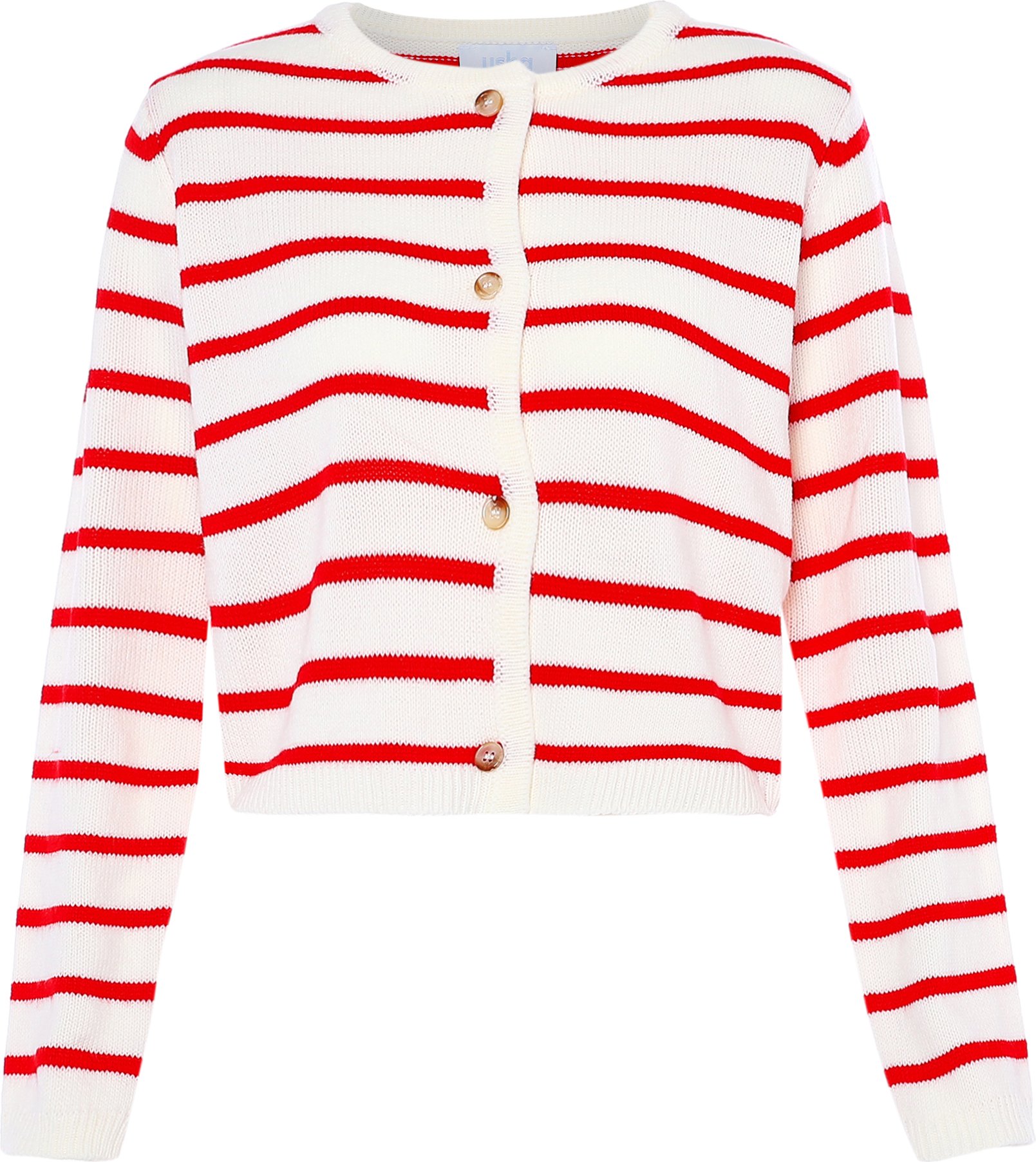 usha Strickjacke Damen WOLLWEISS ROT STREIFEN