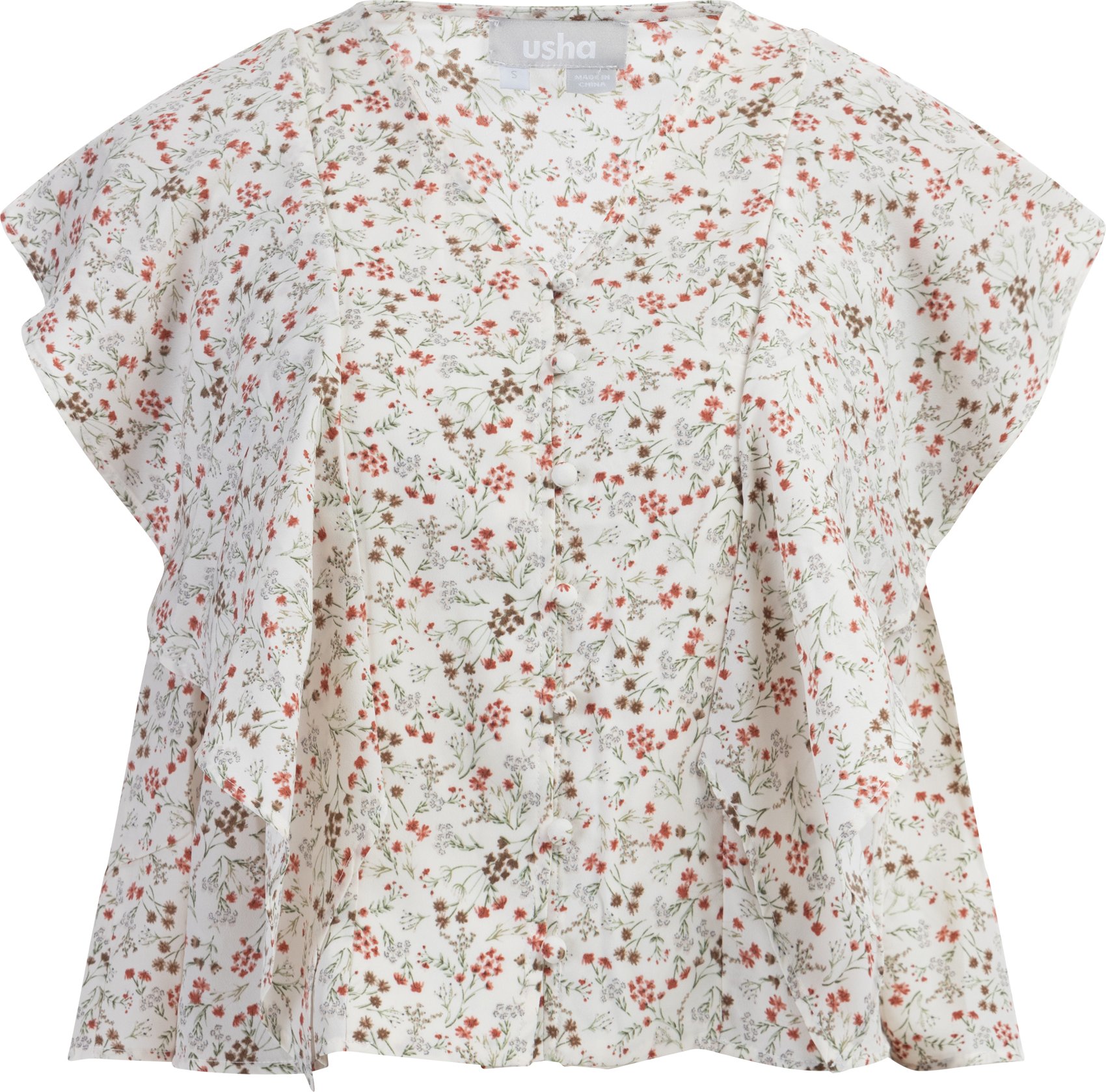 usha kurzarmbluse Damen Wollweiß Mehrfarbig