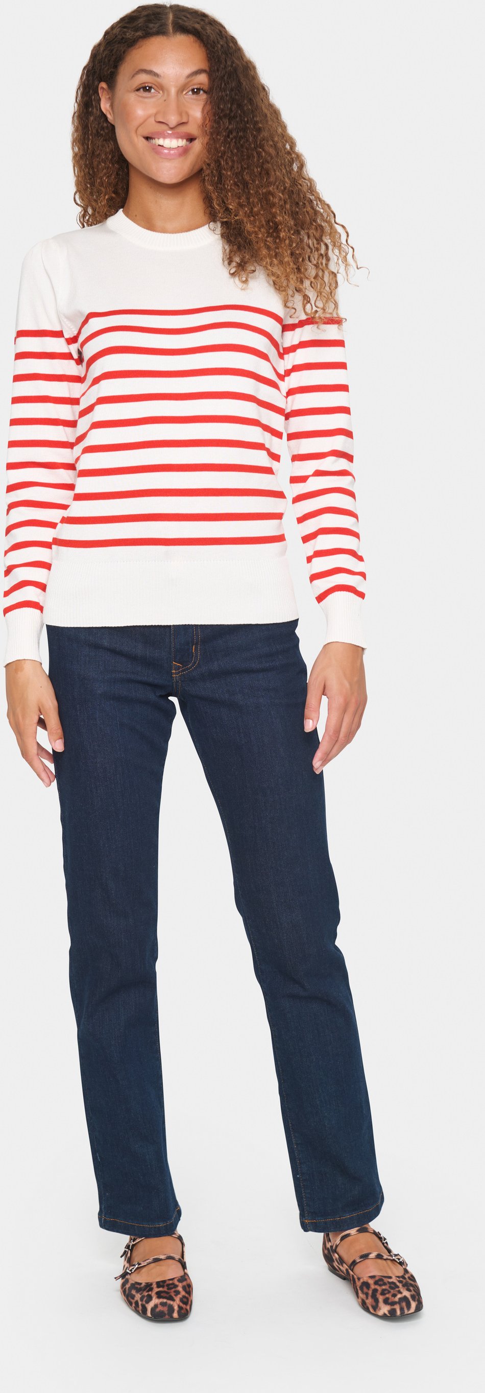 Strickpullover Gerade Passform white red