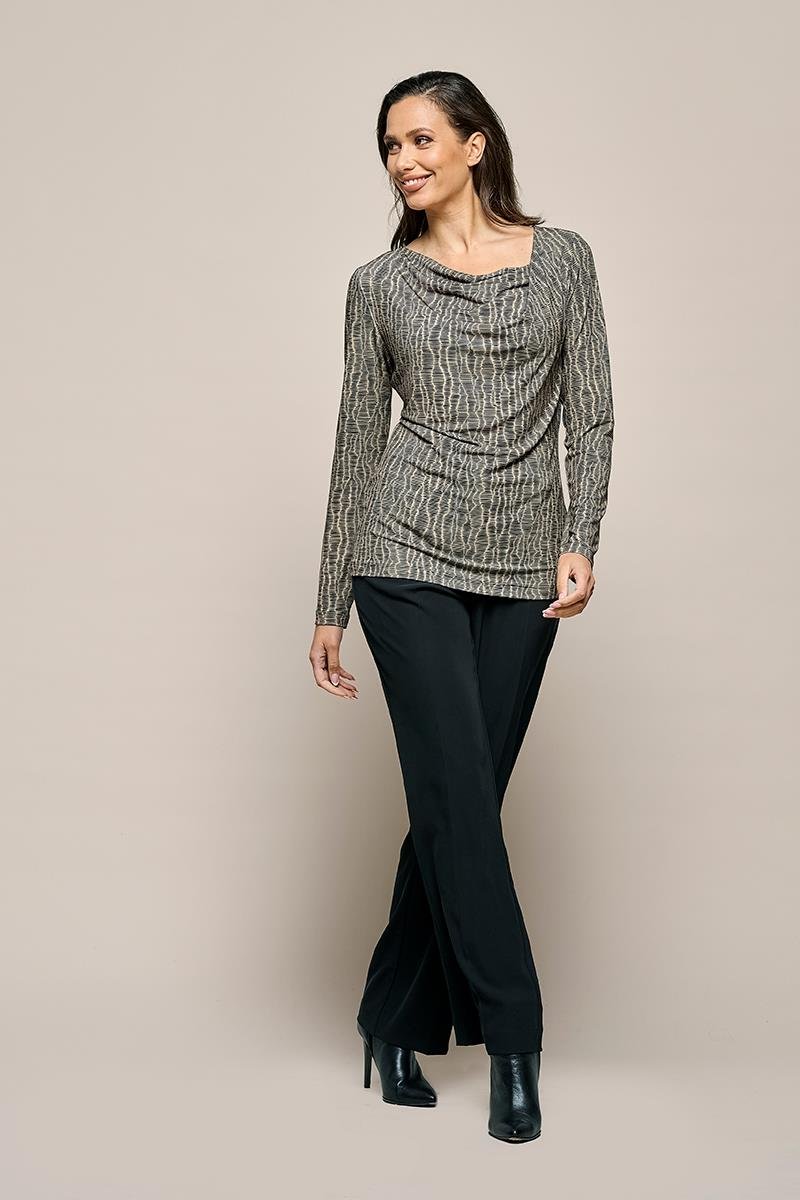 Thumbnail - Caitlin Print Top Schwarz / Taupe