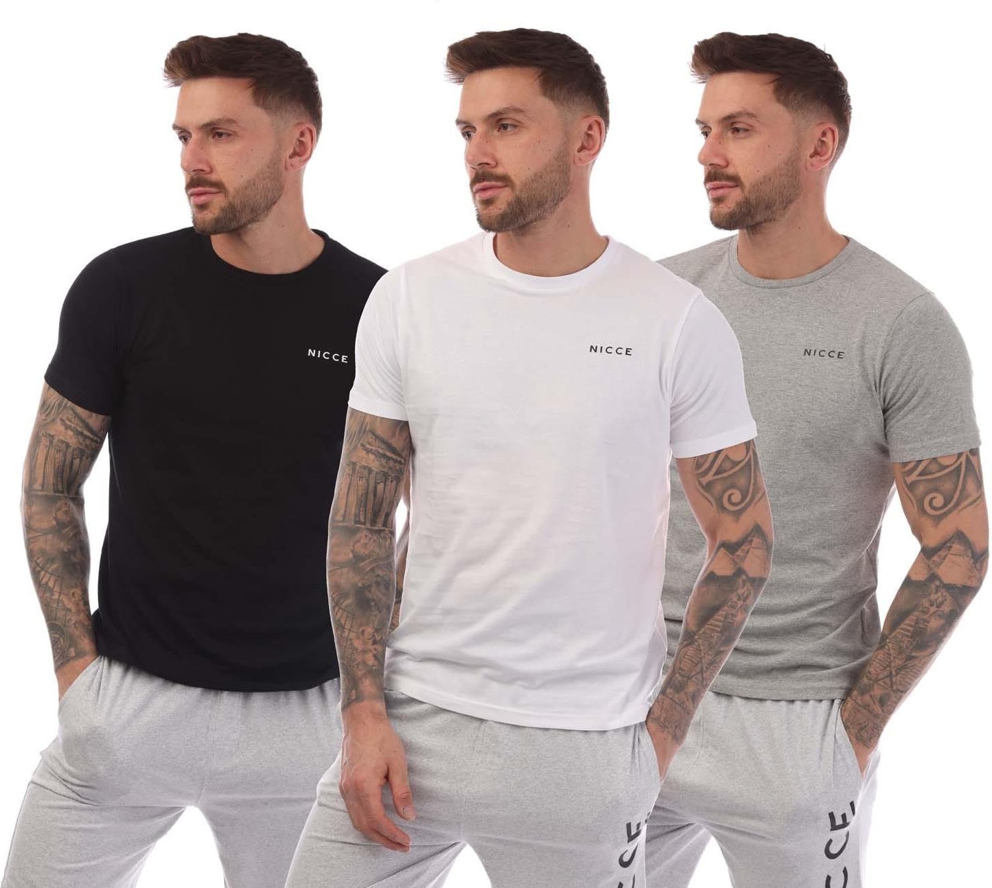 Nicce - "Sully" T-Shirt für Herren (3er-Pack) (Schwarz/Grau/Weiß)