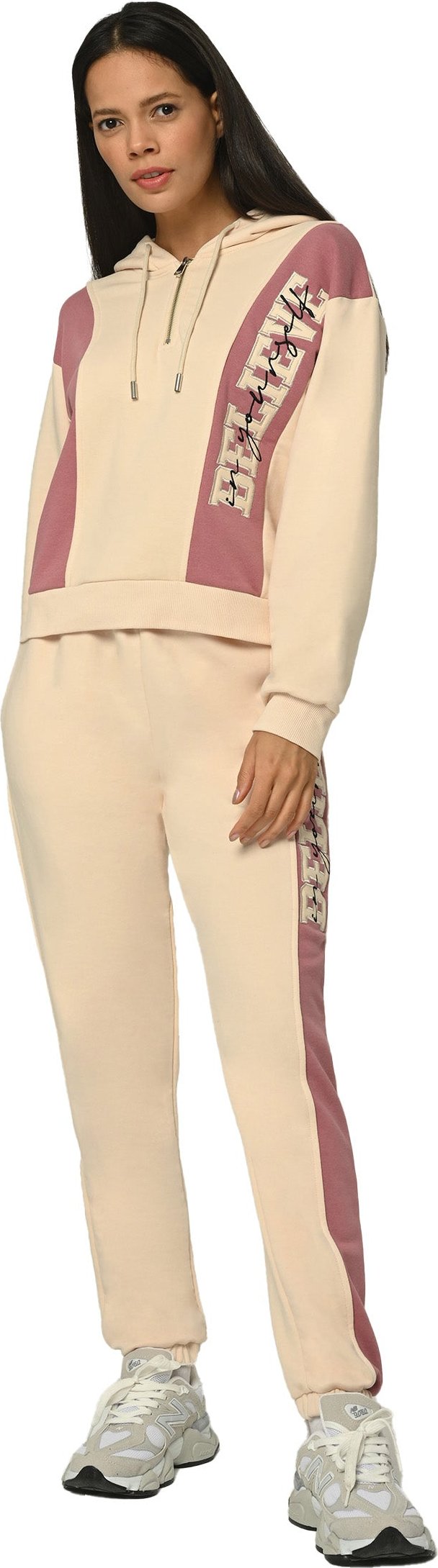 Tom Barron Damen-Trainingsanzug-Set Believe mit halbem Reißverschluss und Applikation