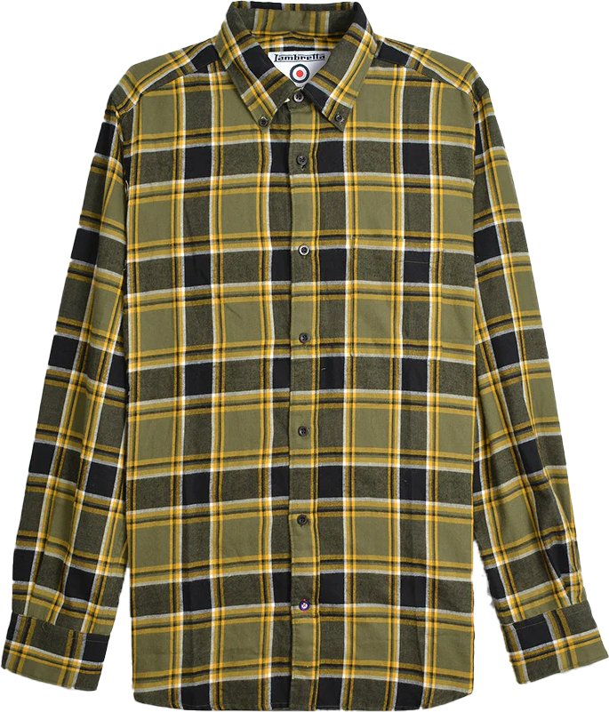 Lambretta - Hemd für Herren, angeraut, Langärmlig (Khakigrün/Schwarz/Gold)