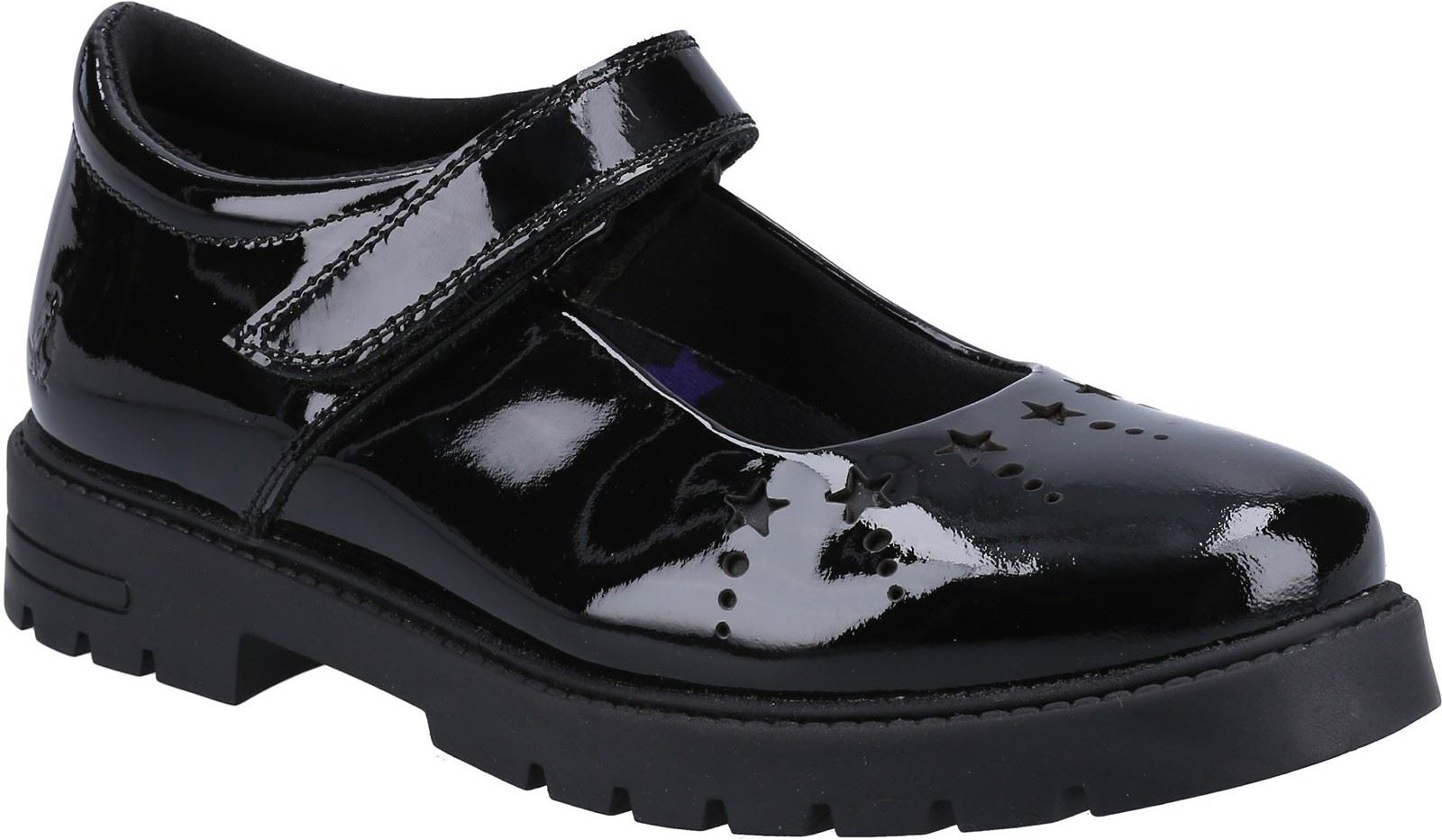 Hush Puppies Sabrina Patent JNR Mädchenschuhe Aus Schwarzem Leder