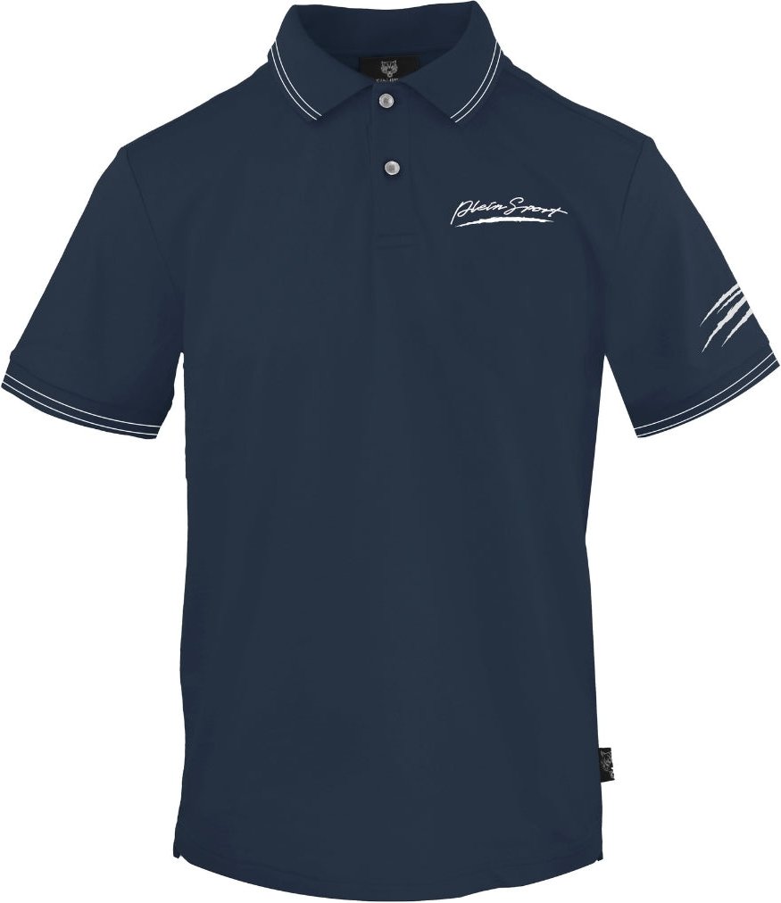 Plein Sport Signature Logo Twin Tipped Marineblaues Poloshirt