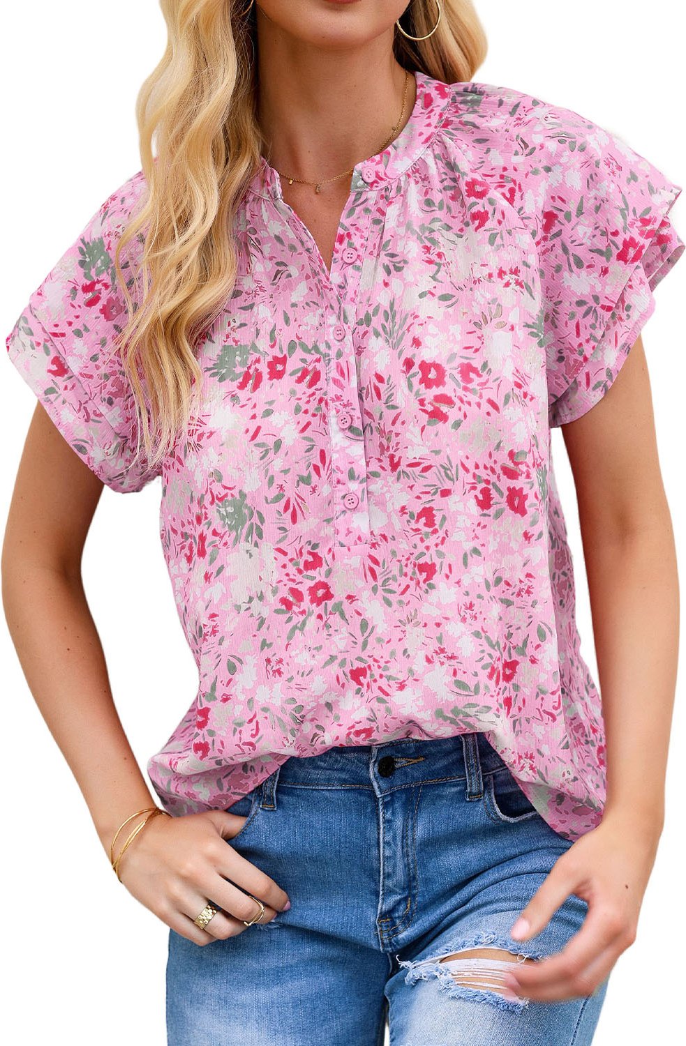 Bluse mit floralen Schmetterlingsärmeln