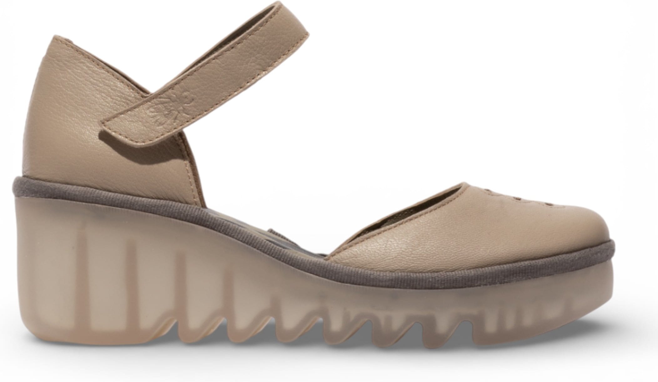 Fly London Damen-Keilsandalen BISO305FLY aus taupefarbenem Wildleder