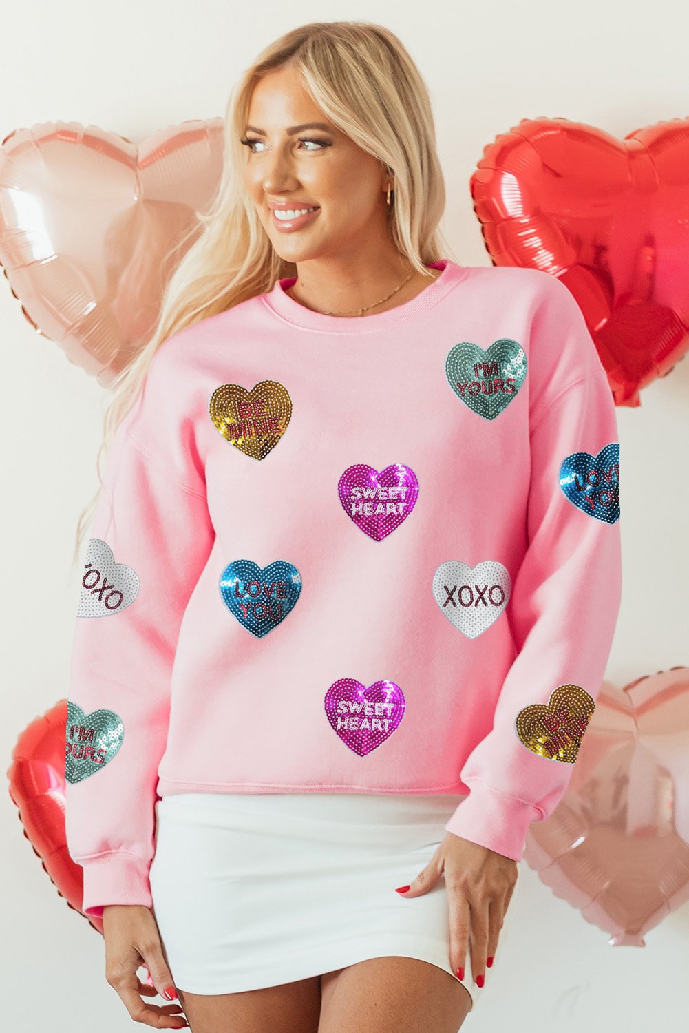 Pailletten-Herz Valentinstag Sweatshirt