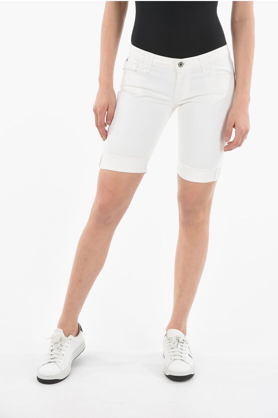 5-Pocket-Jeans-Stretch-Shorts mit Logo-Knopf in Weiß