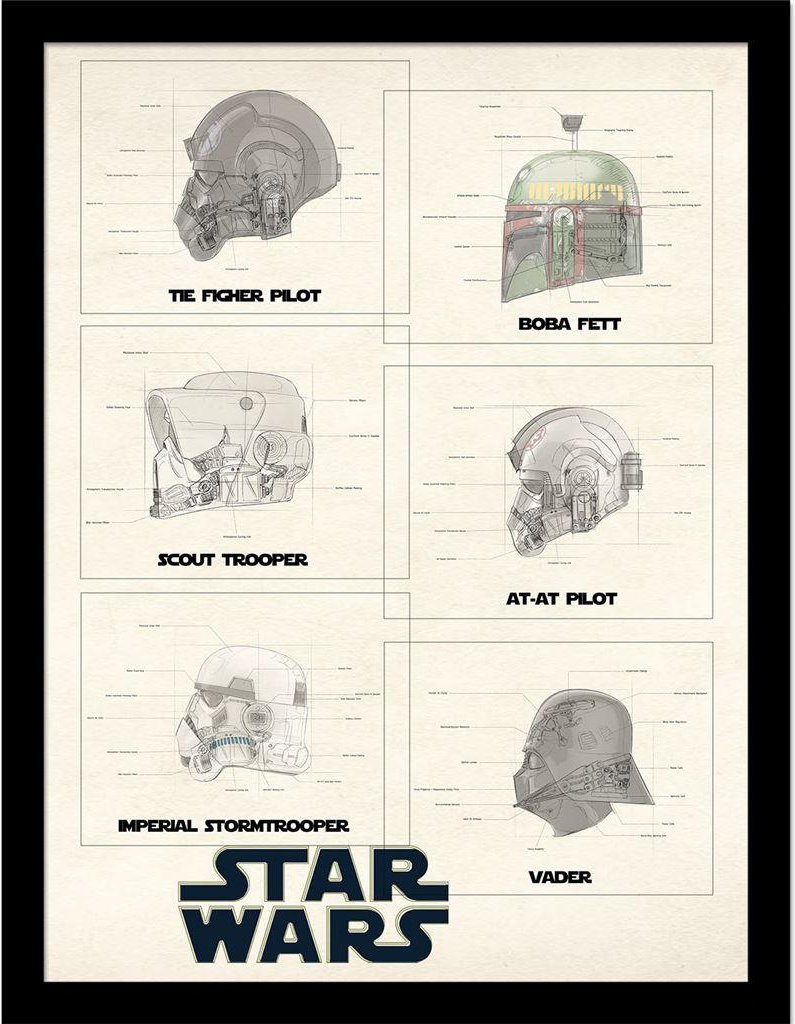 Star Wars - Gerahmtes Poster, Helm (Weiß/Schwarz)