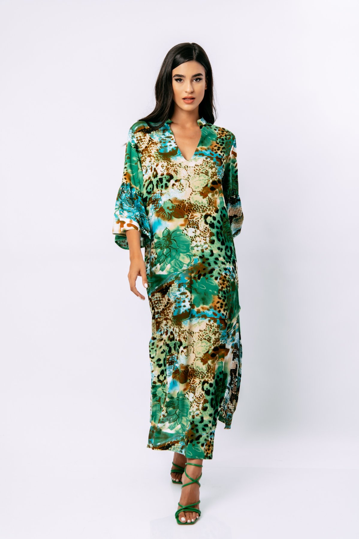 Thumbnail - Maxikleid im Kaftan-Stil mit Tiermuster