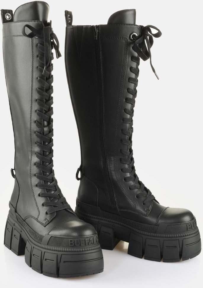 Buffalo Gospher Lace Up High Damen Schwarze Stiefel