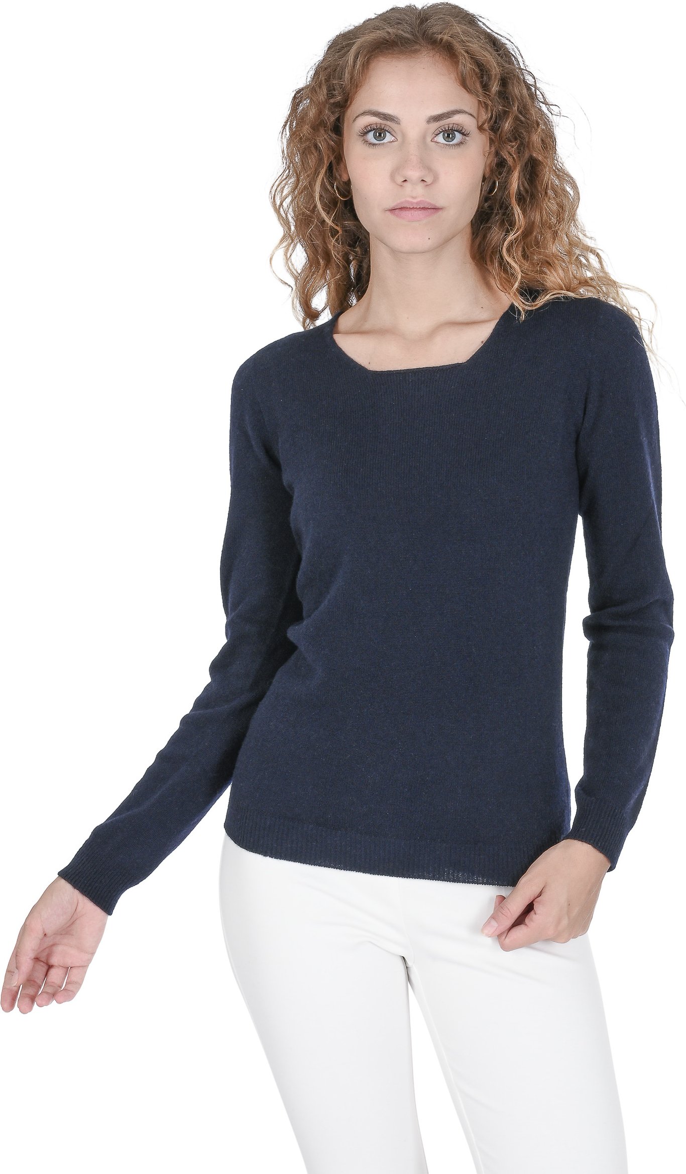 Thumbnail - Crown of Edinburgh Kaschmir Damen Pullover mit Rundhalsausschnitt - Marineblau