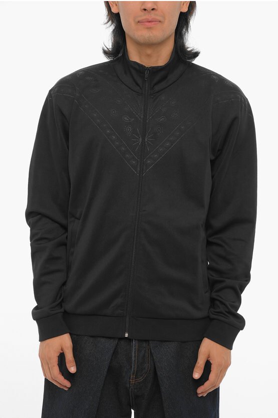 Einfarbiges Sweatshirt mit Bandana-Motiv und Reißverschluss in Schwarz