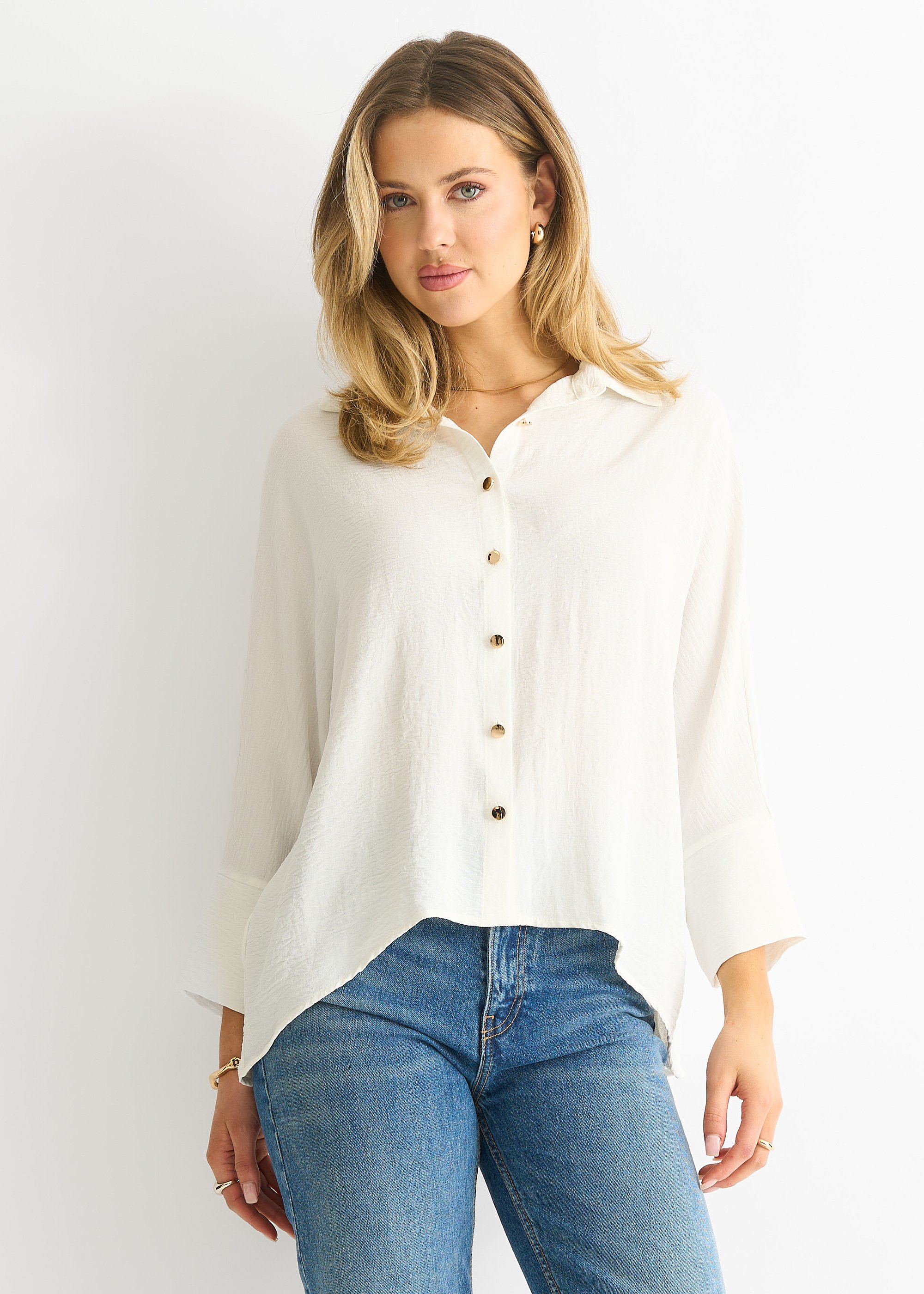 Weiße Kimono-Bluse in Übergröße