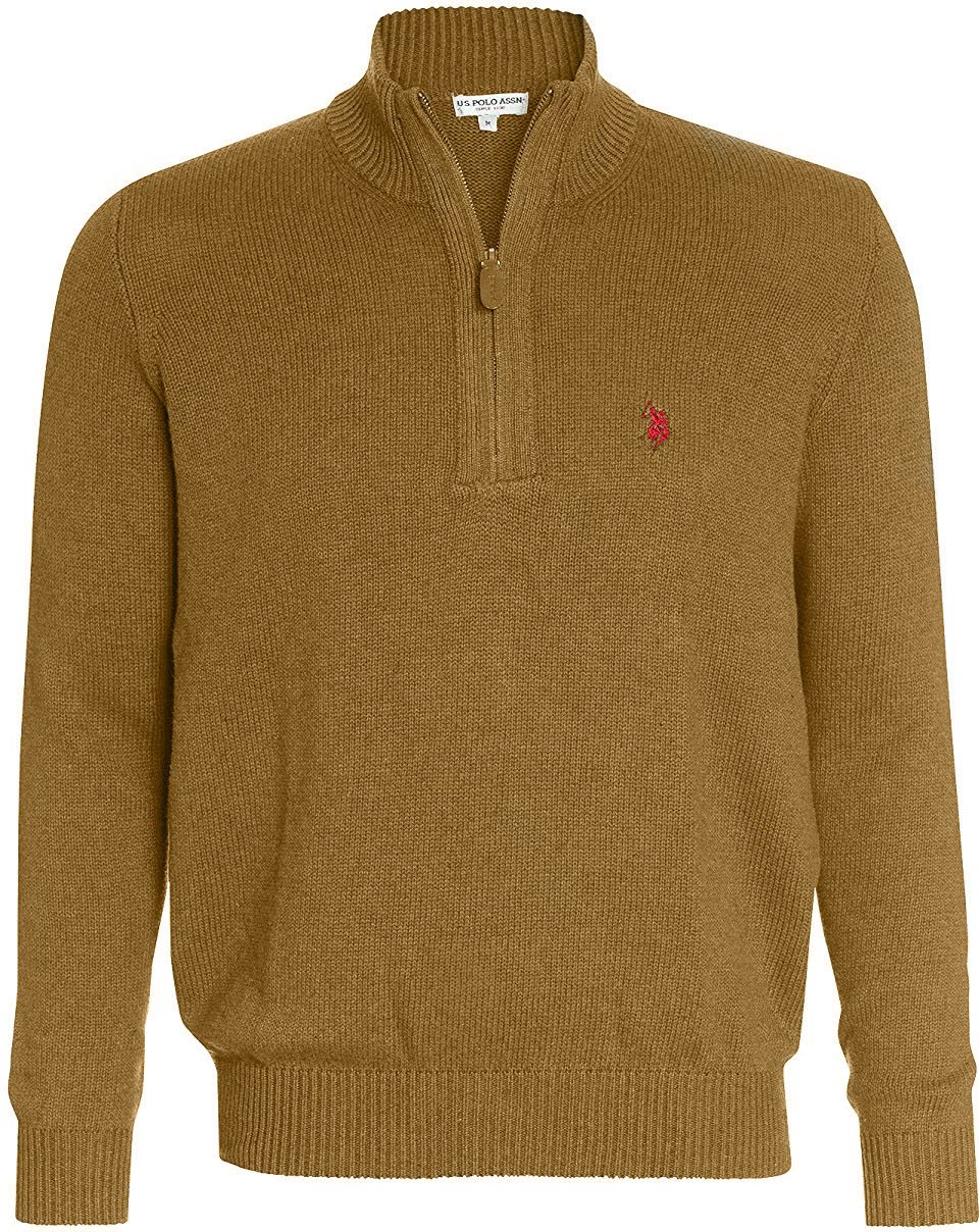 Thumbnail - U.S. POLO ASSN. Herren Zip Troyer – Pullover mit Stehkragen – Eleganter Langarm Strickpullover in Beige