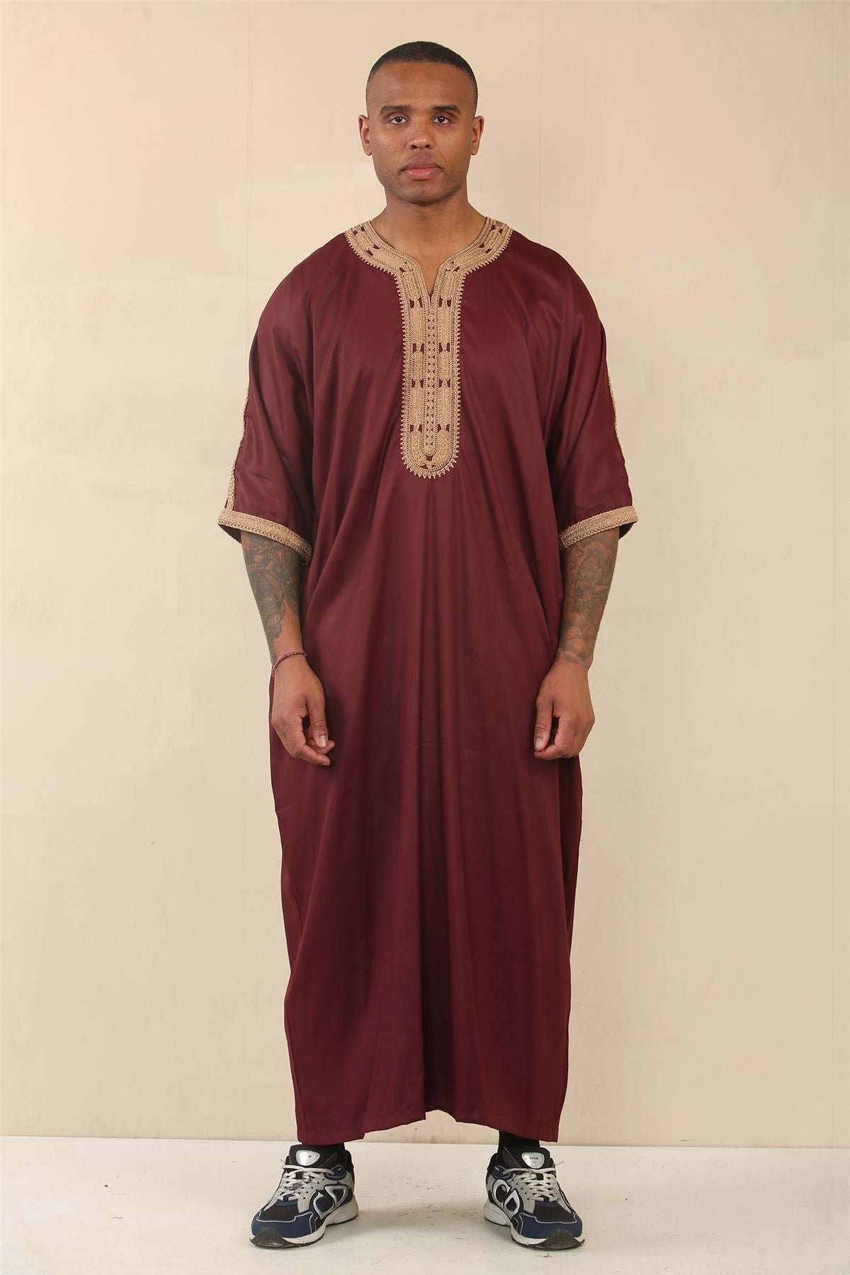 Herren Burgunderrote marokkanische Thobe Jubba Robe Eid Djellaba Gandoura