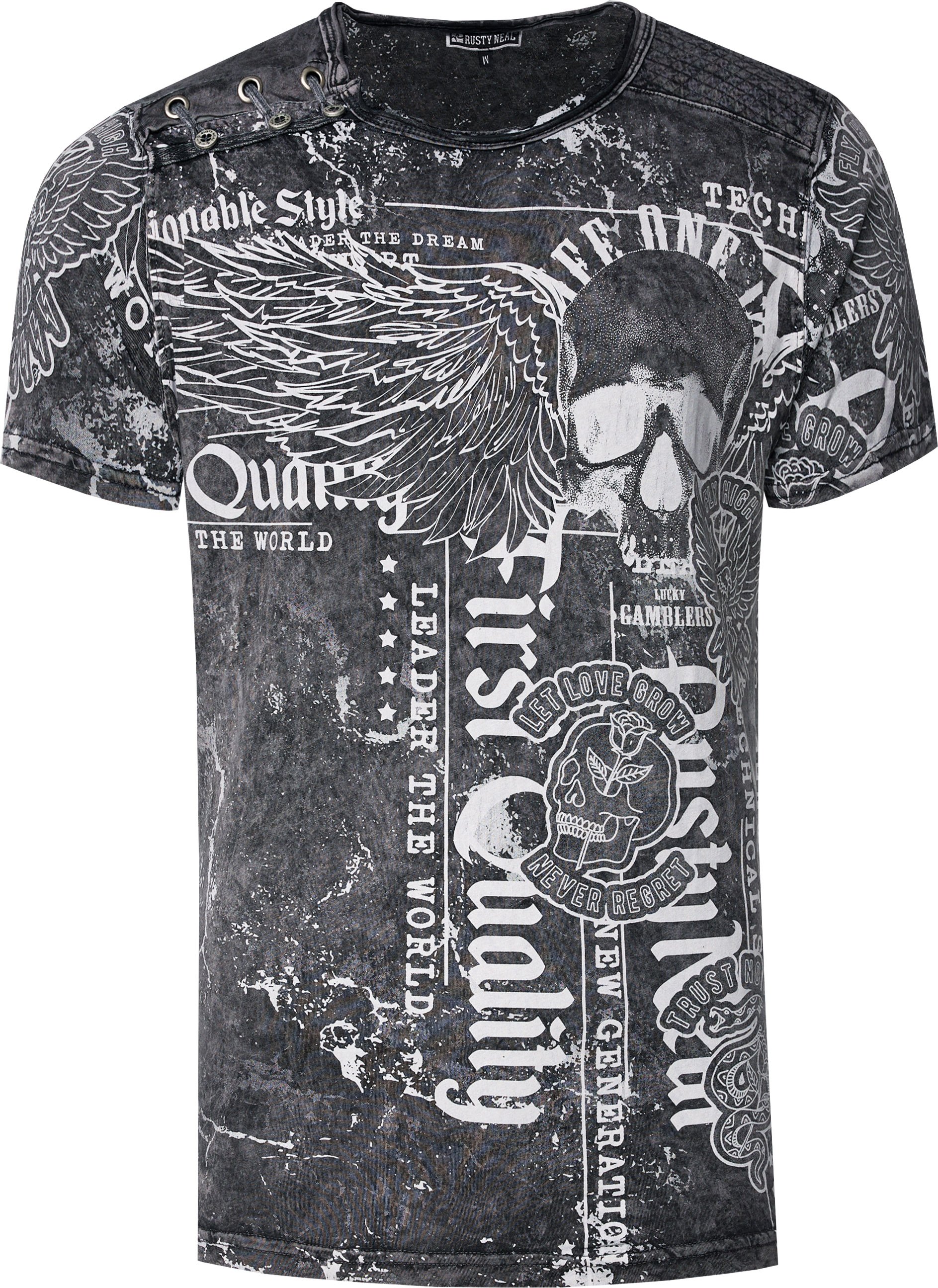 Thumbnail - Verwaschenes T-Shirt mit "Flying-Skull" Print