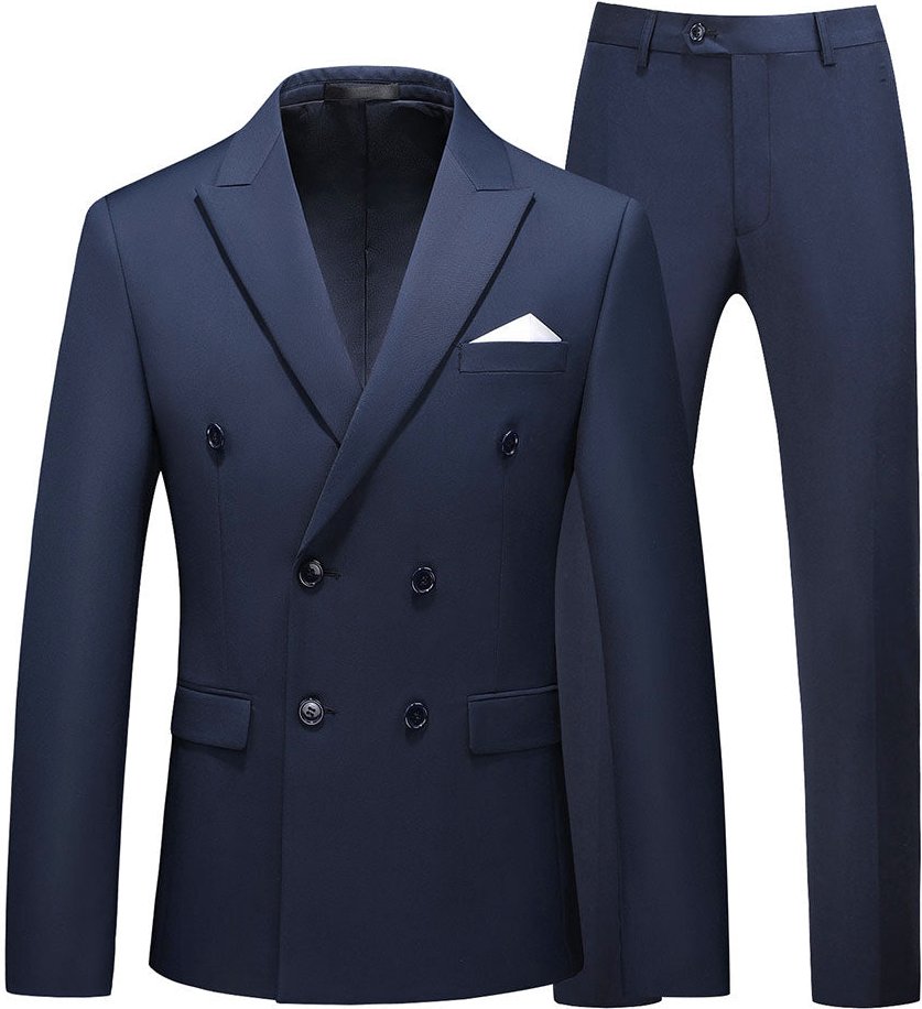 Zweiteiliger, zweireihiger, einfarbiger, marineblauer Anzug