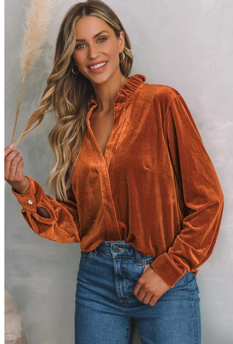 Thumbnail - Damen Bluse mit eingeschnittenem Rüschendetail und langen Ärmeln
