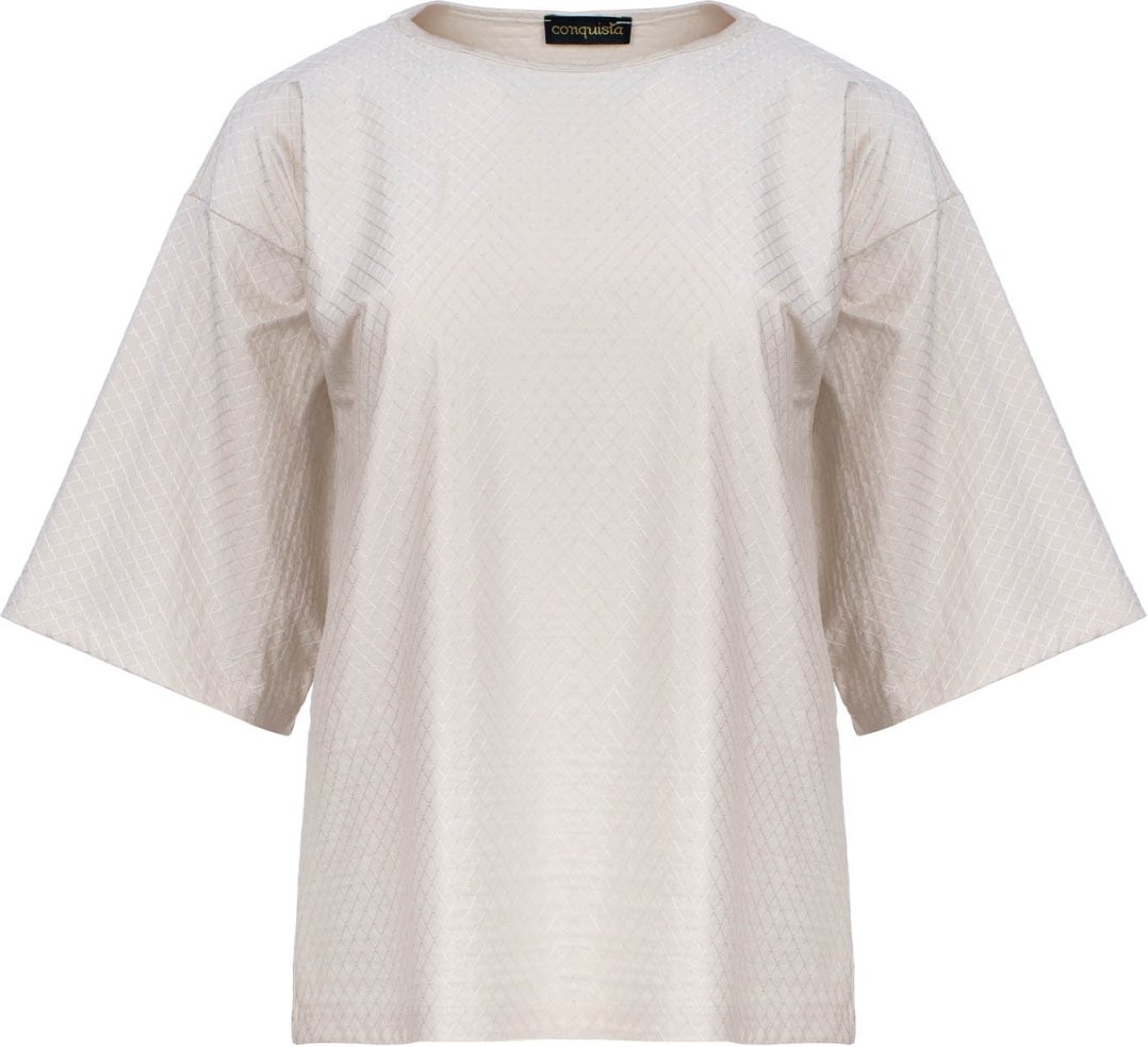 Übergroßes T-Shirt aus Jacquard-Baumwollmischung mit ellbogenlangen Ärmeln