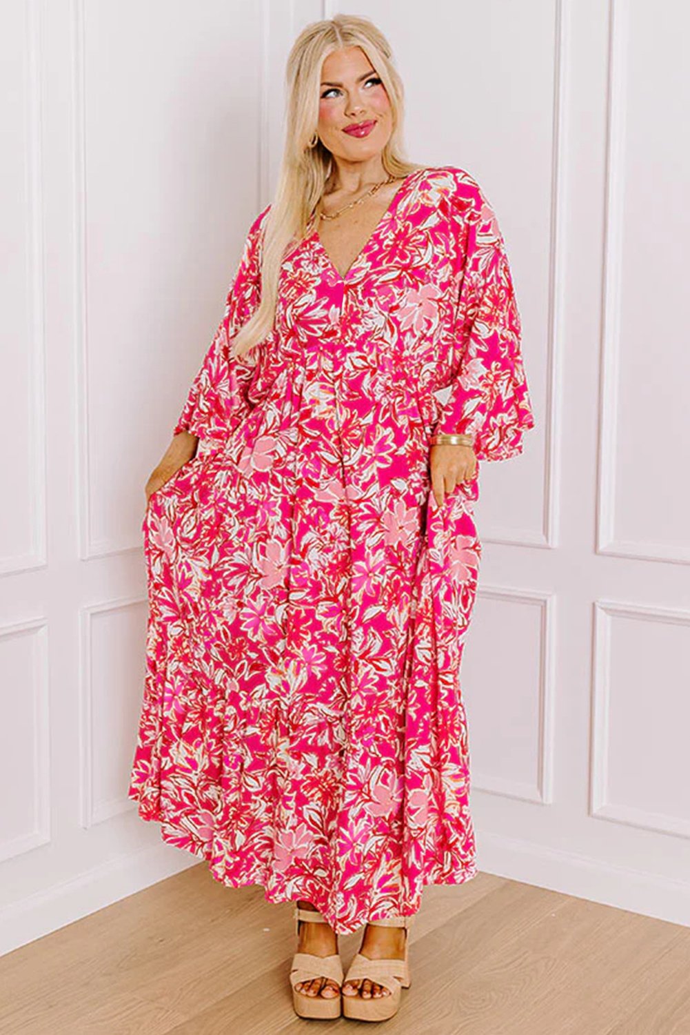 Floral Maxi Kleid mit 34-Ärmeln