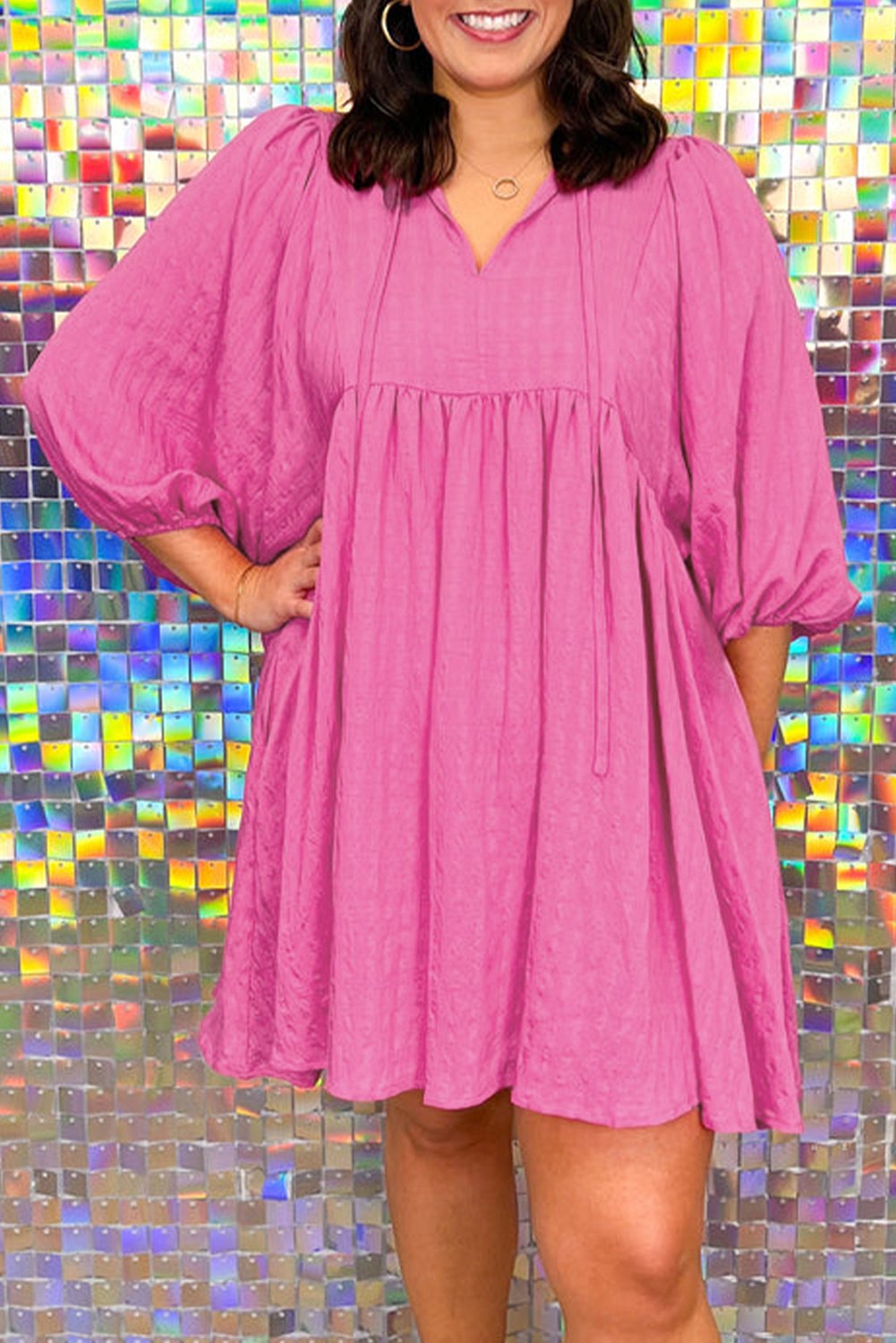 Fließendes Ärmel V-Ausschnitt Kleid