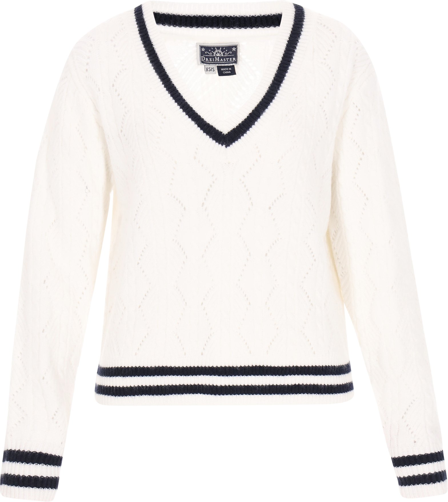 Thumbnail - Dreimaster Pullover Frauen Cremeweiß, Marineblau