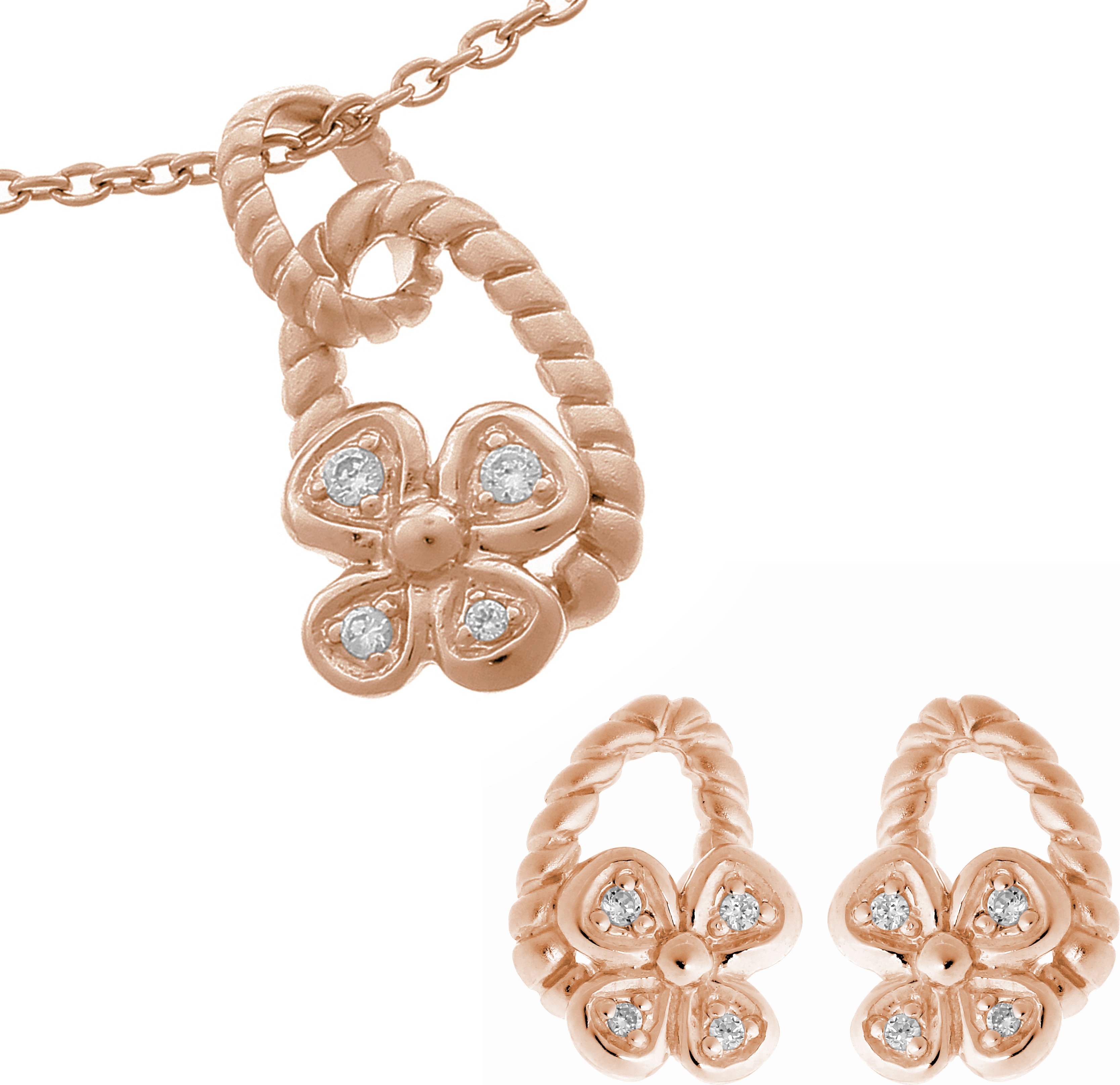 Orphelia Damen 925 Sterling Silber Set: Kettenanhänger + Ohrringe - Rosé SET-6020/1