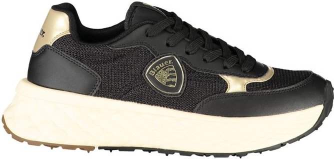 Blauer Schwarze Leder Damen Sneaker