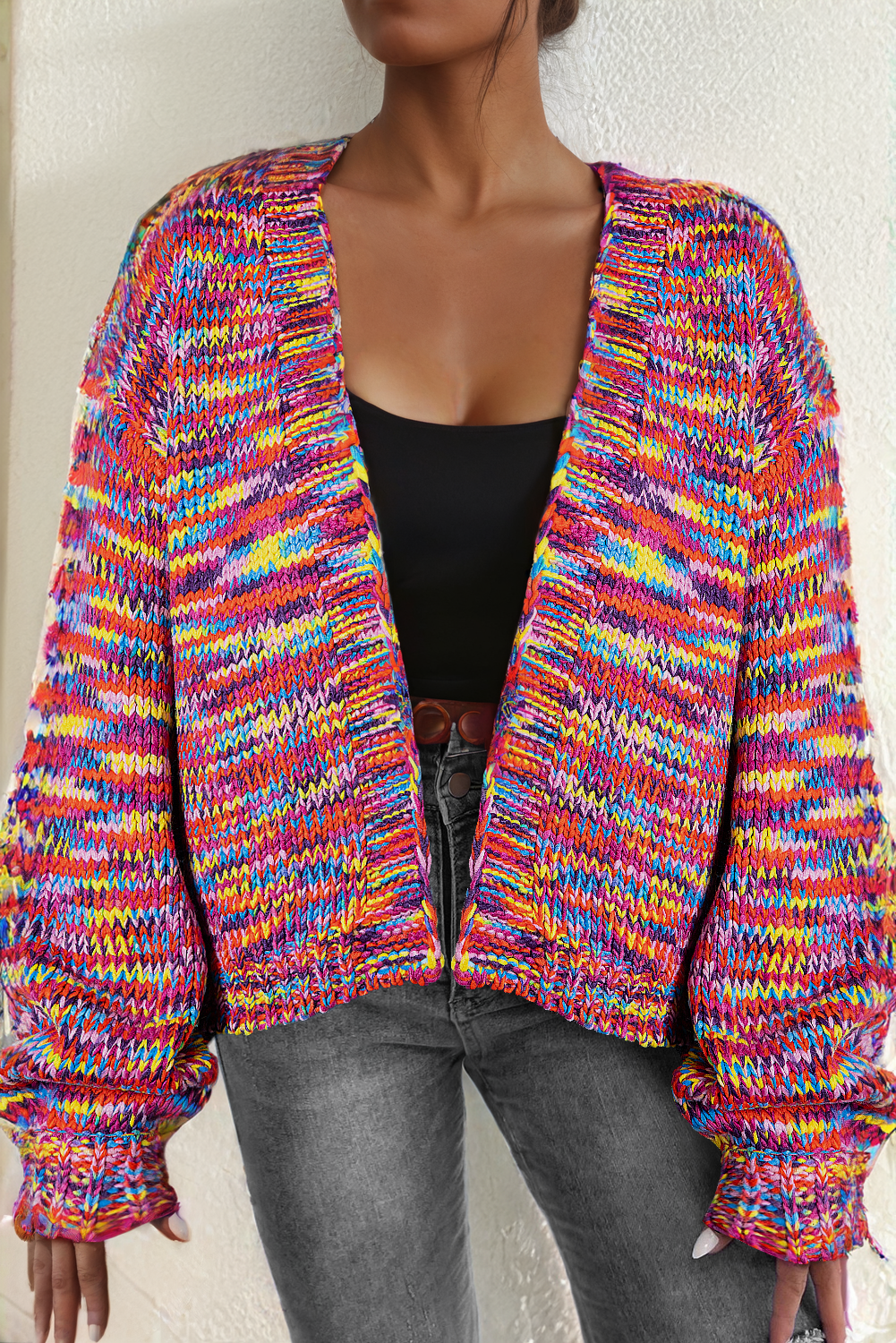 Thumbnail - Pink Konfetti Offene Vorderseite Cardigan mit Drop-Shoulder
