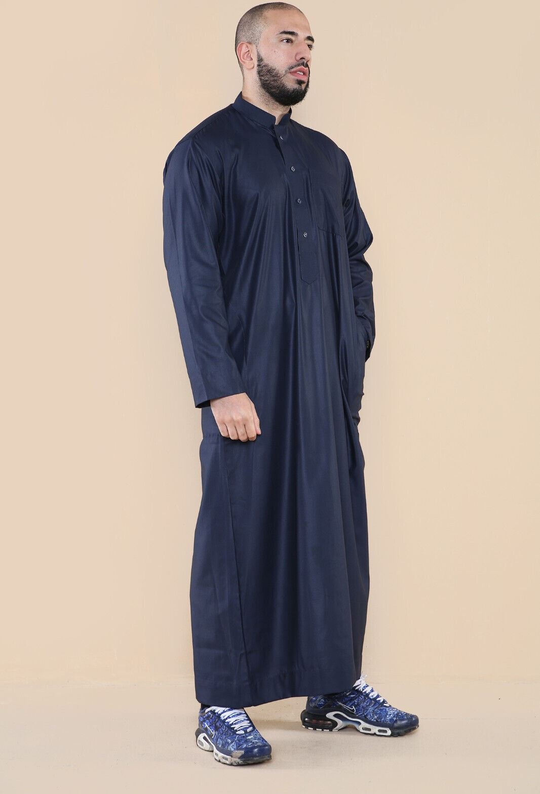 Marineblauer Thobe Jubba Saudi-arabischer Eid-Baumwollkaftan Jubbah Umrah für Herren