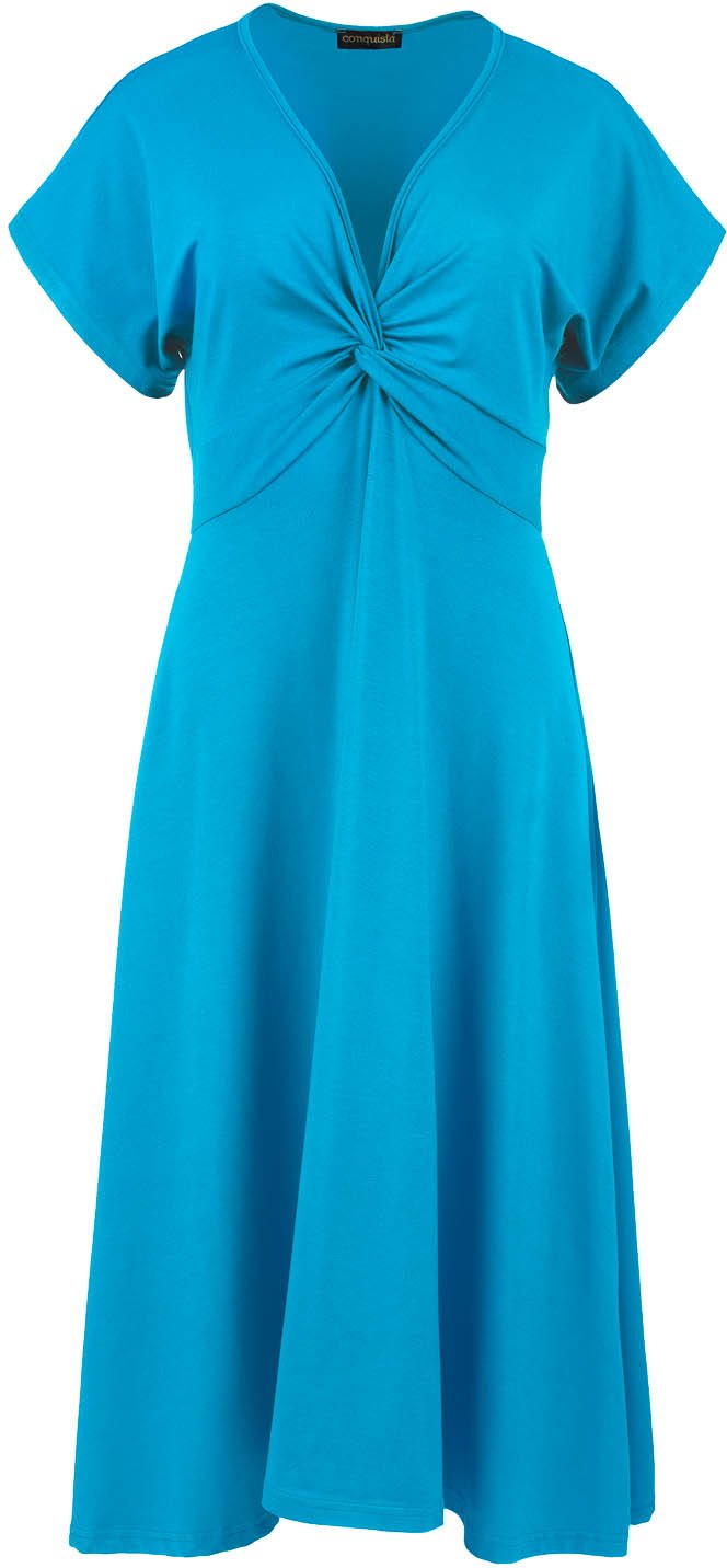 Türkisfarbenes Midikleid mit Knotendetail