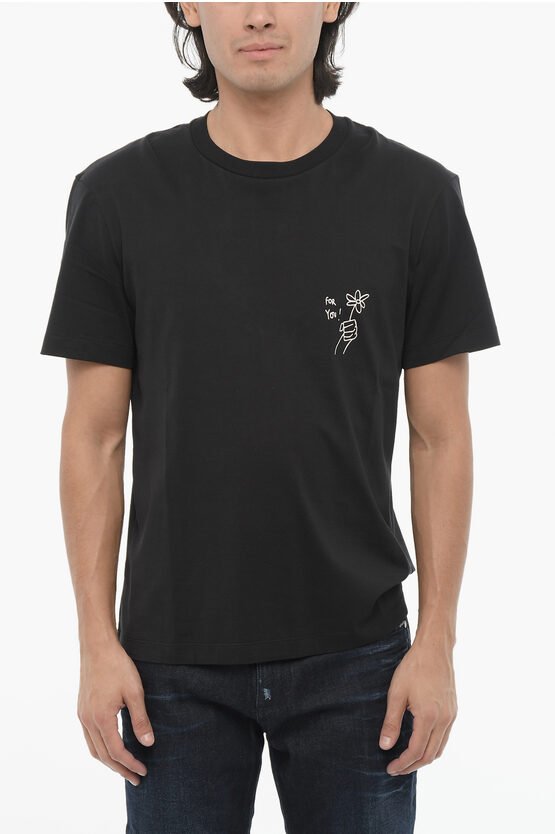 Cotton FOR YOU Rundhals-T-Shirt mit Kontrast-Print in Schwarz